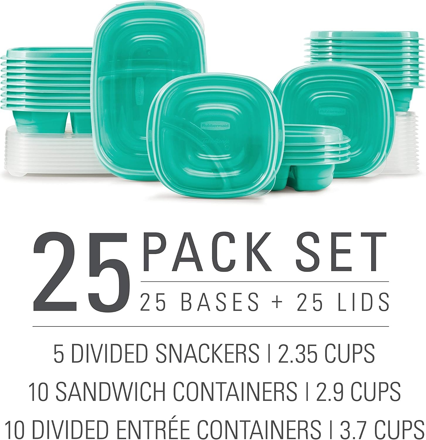 image:imageRubbermaid 50Piece Food Storage Containers Set with Lids Teal Splash Perfect for Lunch Meal Prep Leftovers amp More Top Rack Dishwasher Safe BPAFree Plastic