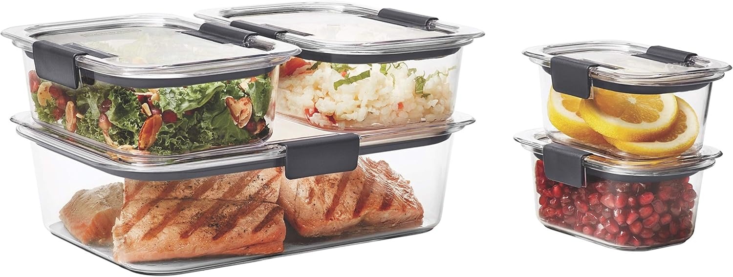 image:imageRubbermaid Brilliance BPAFree 3 Set Food Storage Containers with Lids Removable Trays Airtight LeakProof Ideal for Meal Prep Lunch and Leftovers10Piece