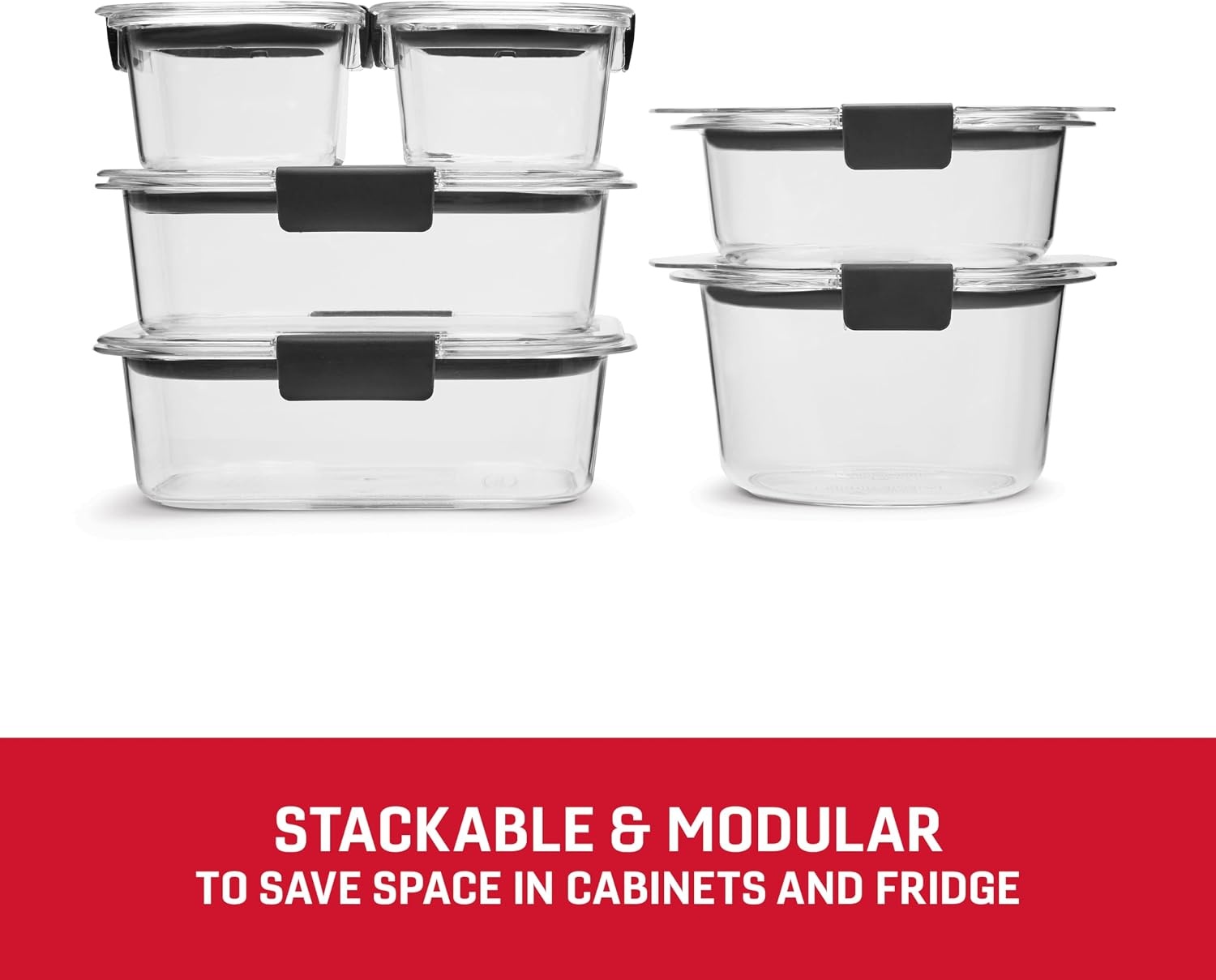image:imageRubbermaid Brilliance BPAFree 3 Set Food Storage Containers with Lids Removable Trays Airtight LeakProof Ideal for Meal Prep Lunch and Leftovers12Piece