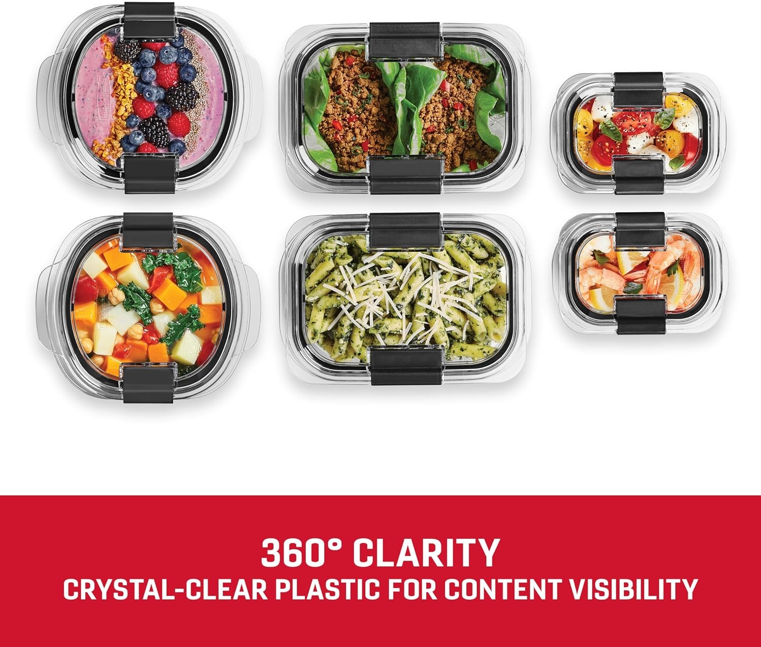 image:imageRubbermaid Brilliance BPAFree 3 Set Food Storage Containers with Lids Removable Trays Airtight LeakProof Ideal for Meal Prep Lunch and Leftovers12Piece