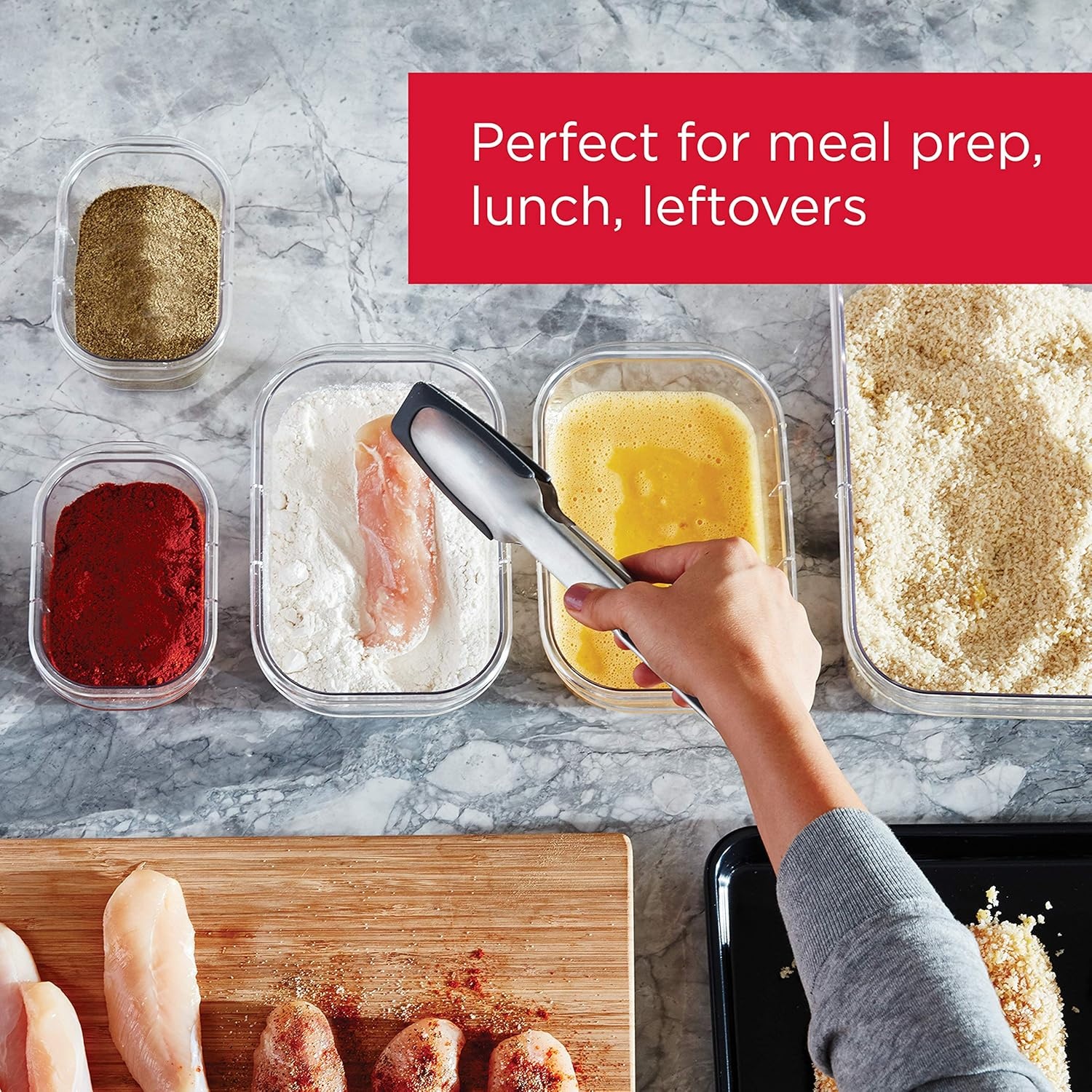 image:imageRubbermaid Brilliance BPAFree 3 Set Food Storage Containers with Lids Removable Trays Airtight LeakProof Ideal for Meal Prep Lunch and Leftovers24Piece