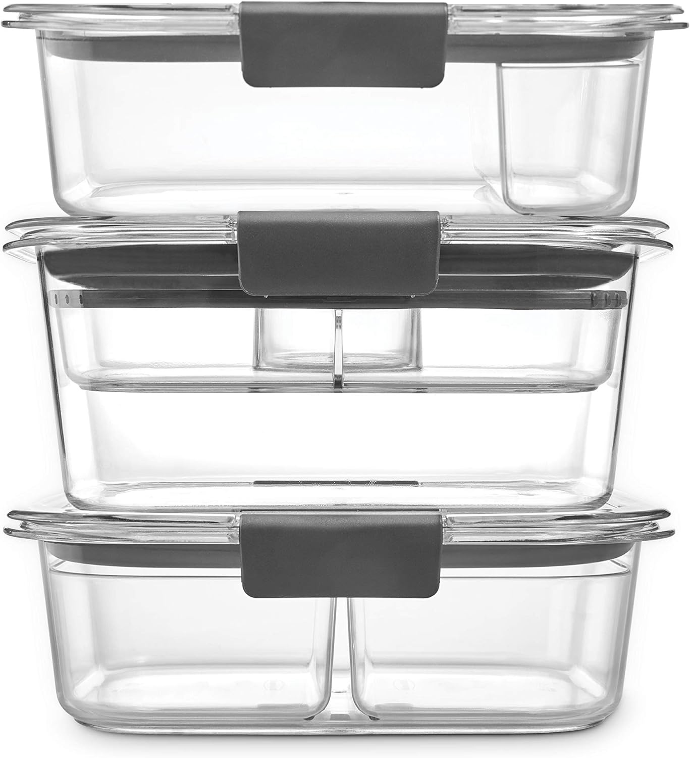image:imageRubbermaid Brilliance BPAFree 3 Set Food Storage Containers with Lids Removable Trays Airtight LeakProof Ideal for Meal Prep Lunch and Leftovers6Piece