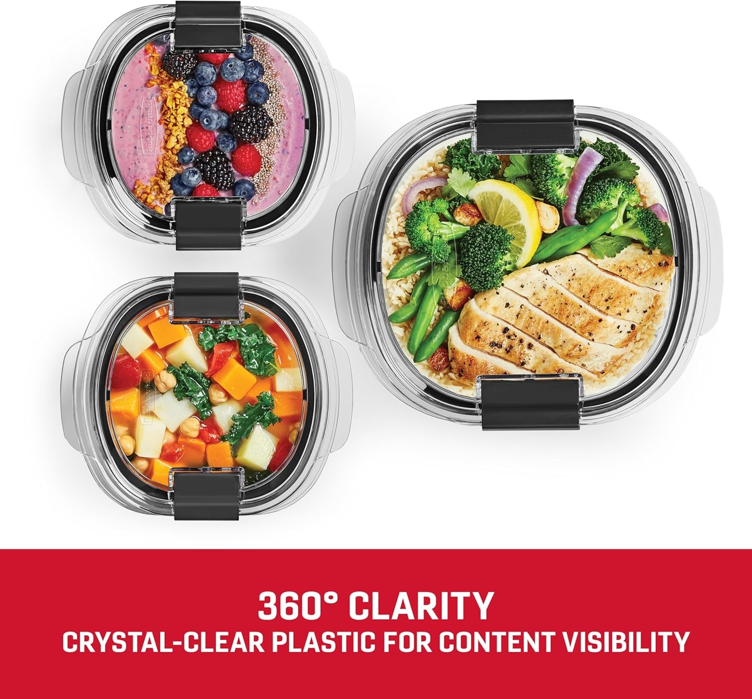 image:imageRubbermaid Brilliance BPAFree 3 Set Food Storage Containers with Lids Removable Trays Airtight LeakProof Ideal for Meal Prep Lunch and Leftovers6Piece Rounds Pack of 2