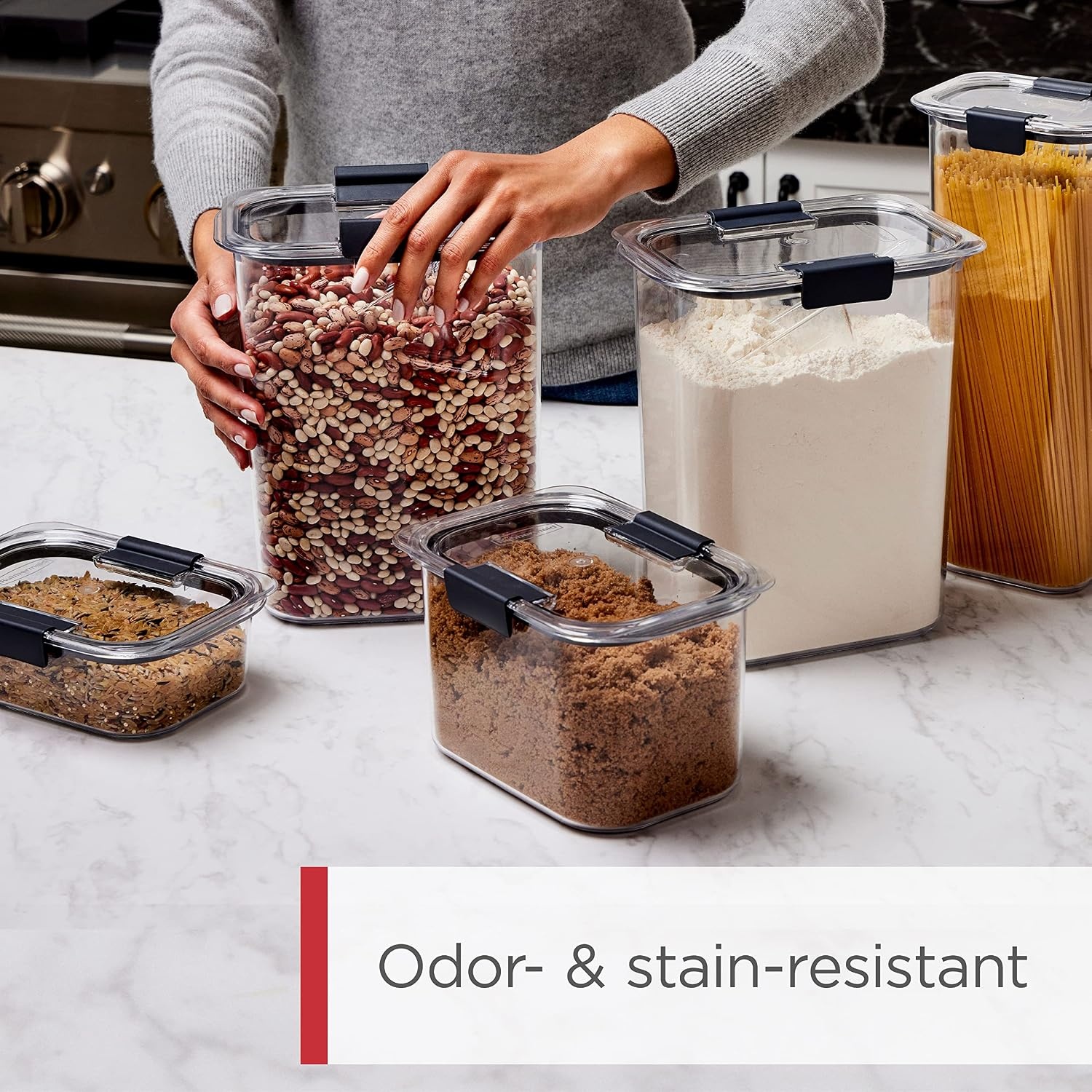 image:imageRubbermaid Brilliance BPAFree Food Storage Containers with Lids Airtight Kitchen and Pantry Organization Set Includes 3 Containers and Scoops Clear 16 cups16 Cup 6Piece