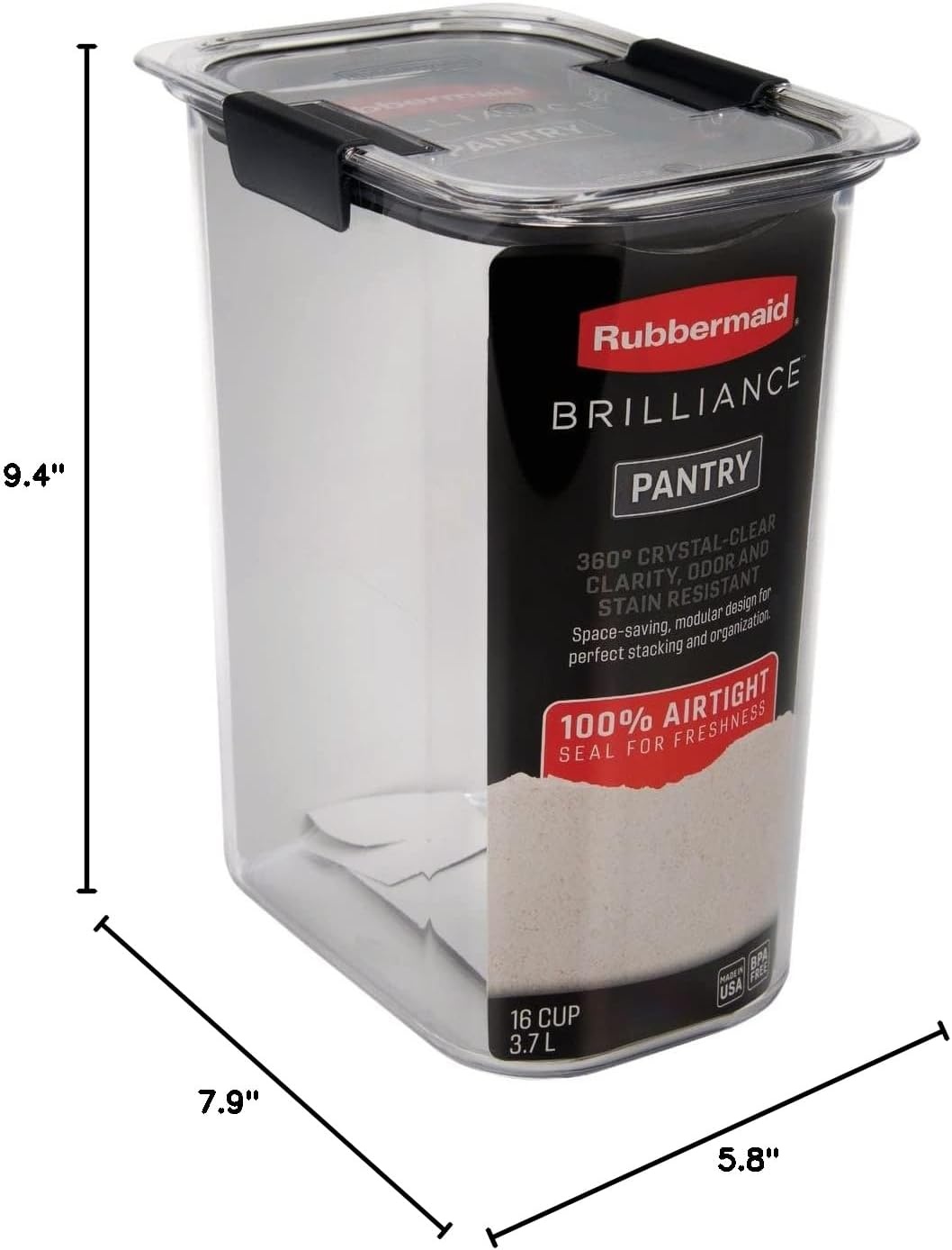 image:imageRubbermaid Brilliance BPAFree Food Storage Containers with Lids Airtight Kitchen and Pantry Organization Set Includes 3 Containers and Scoops Clear 16 cupsSet of 2