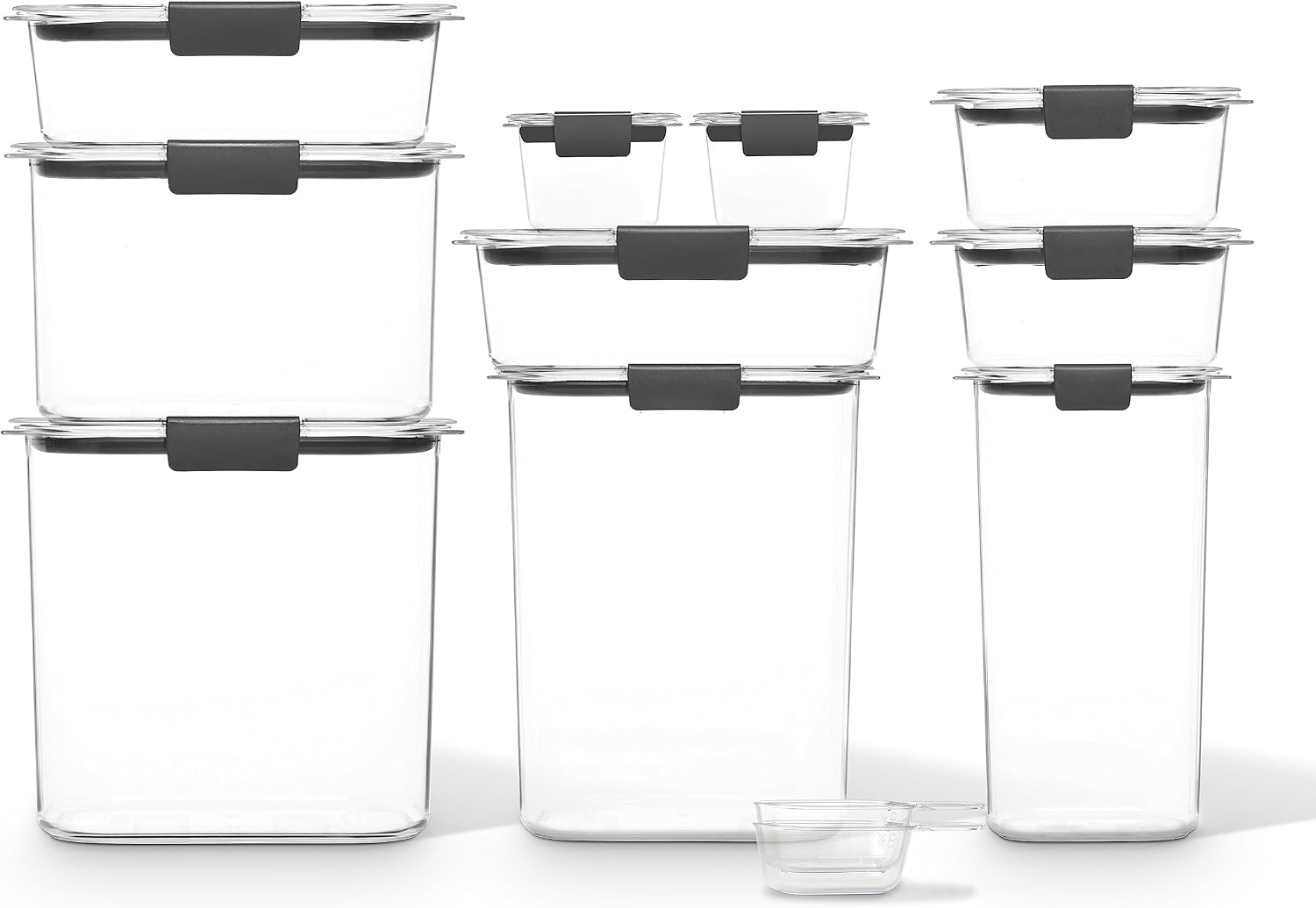 image:imageRubbermaid Brilliance BPAFree Food Storage Containers with Lids Airtight Kitchen and Pantry Organization Set Includes 3 Containers and Scoops Clear 16 cupsAssorted Sizes 20Piece