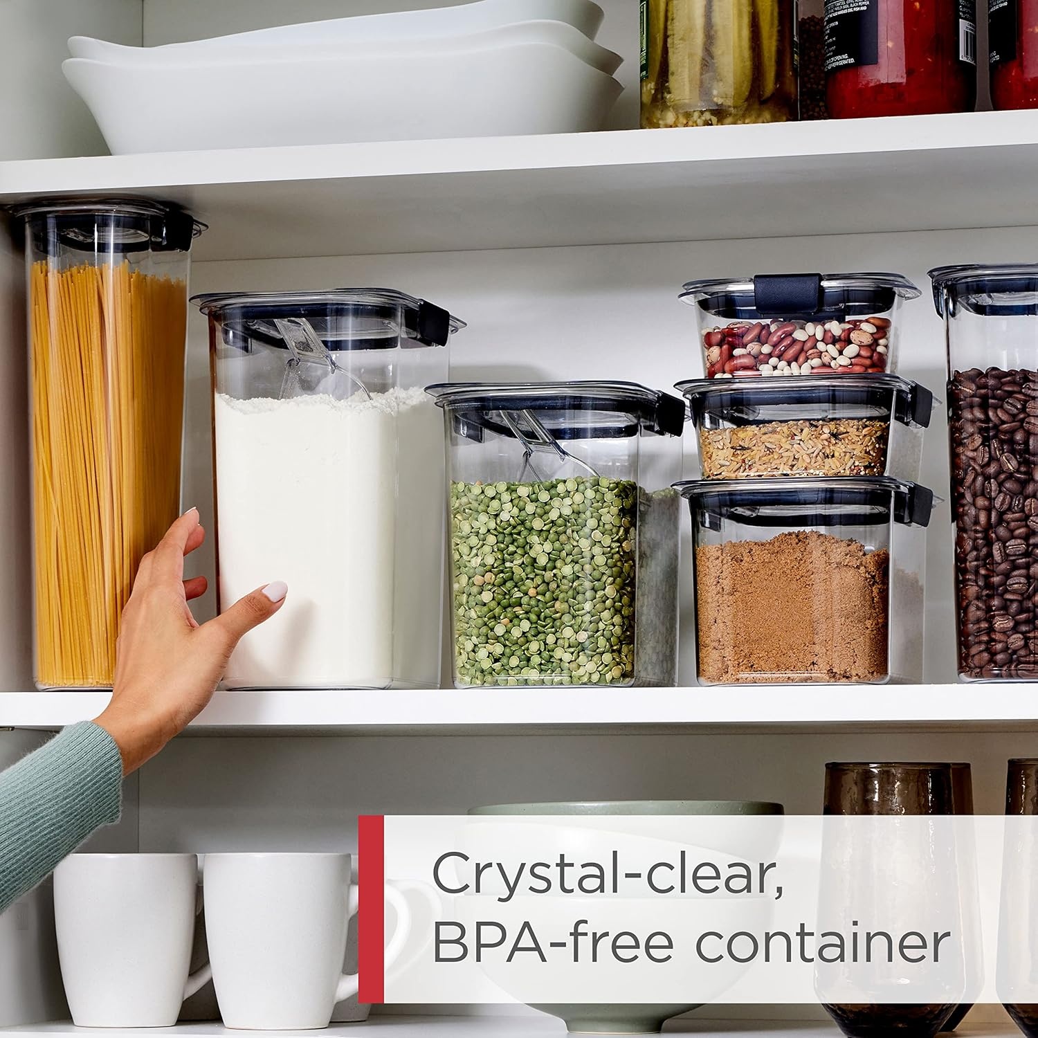 image:imageRubbermaid Brilliance BPAFree Food Storage Containers with Lids Airtight Kitchen and Pantry Organization Set Includes 3 Containers and Scoops Clear 16 cupsAssorted Sizes 28Piece