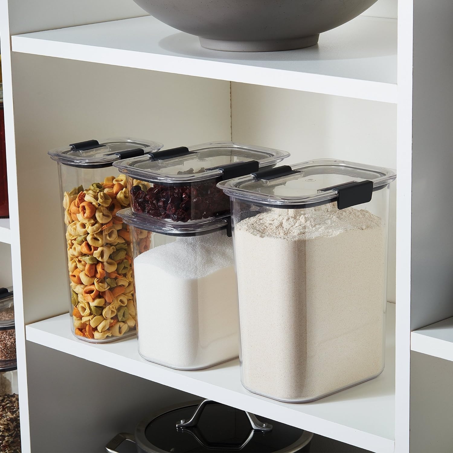 image:imageRubbermaid Brilliance BPAFree Food Storage Containers with Lids Airtight Kitchen and Pantry Organization Set Includes 3 Containers and Scoops Clear 16 cupsAssorted Sizes 8Piece Small