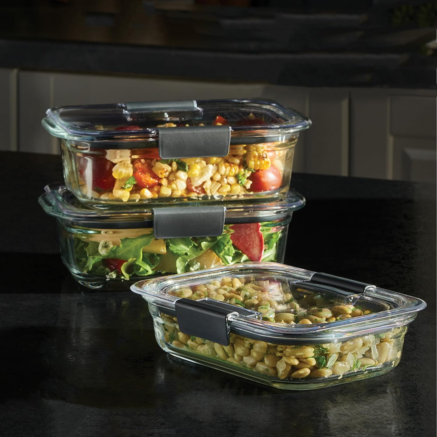 image:imageRubbermaid Brilliance Glass Round LeakProof 6Piece Set Food Storage Containers Food Containers with Lids Meal Prep ContainersAssorted Sizes 18Piece