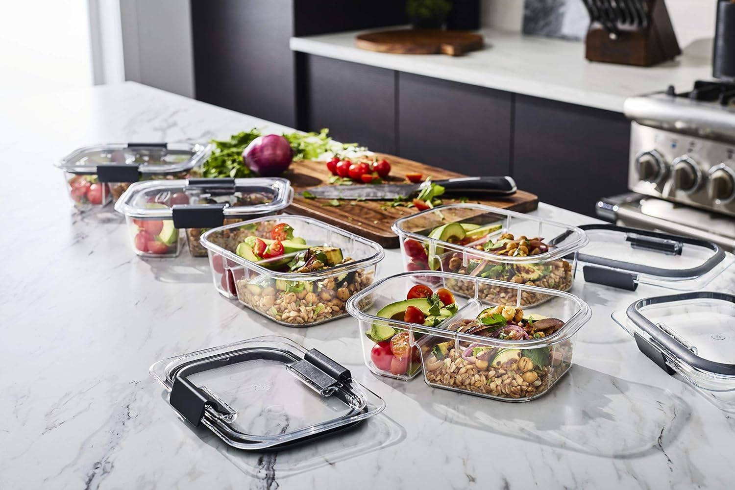 image:imageRubbermaid Brilliance Tritan Plastic Food Storage Containers BPA Free Airtight Lids Ideal for Lunch Meal Prep amp Leftovers Set of 5 32 Cup285 cup 10Piece