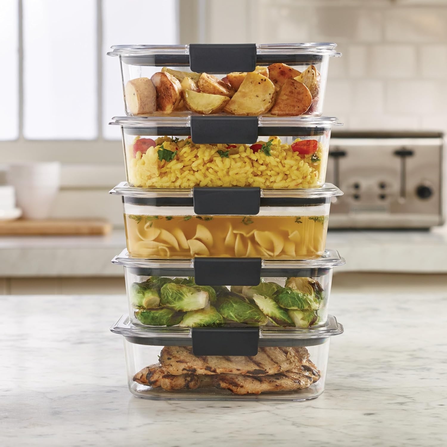 image:imageRubbermaid Brilliance Tritan Plastic Food Storage Containers BPA Free Airtight Lids Ideal for Lunch Meal Prep amp Leftovers Set of 5 32 Cup32 cup 10Piece