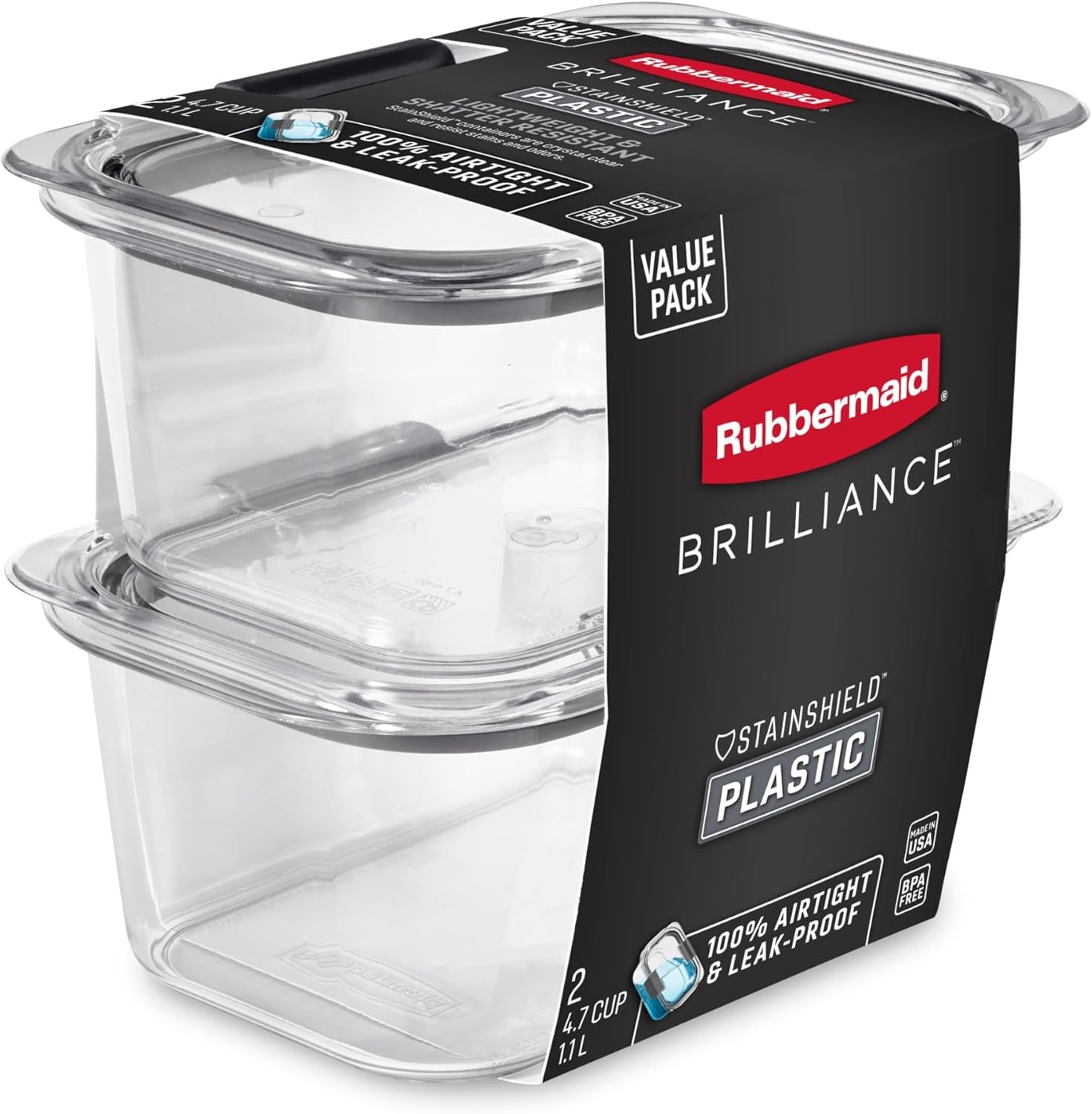 image:imageRubbermaid Brilliance Tritan Plastic Food Storage Containers BPA Free Airtight Lids Ideal for Lunch Meal Prep amp Leftovers Set of 5 32 Cup47 Cup