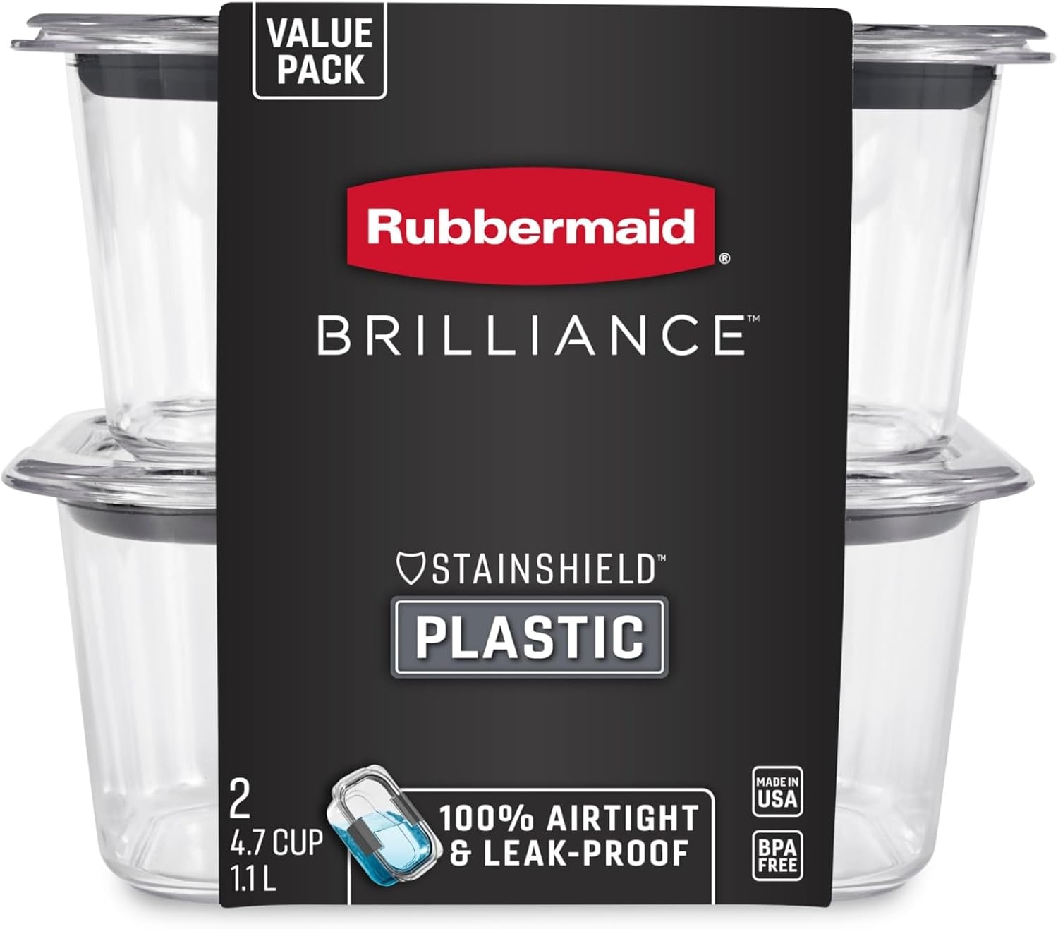 image:imageRubbermaid Brilliance Tritan Plastic Food Storage Containers BPA Free Airtight Lids Ideal for Lunch Meal Prep amp Leftovers Set of 5 32 Cup47 cup 4Piece