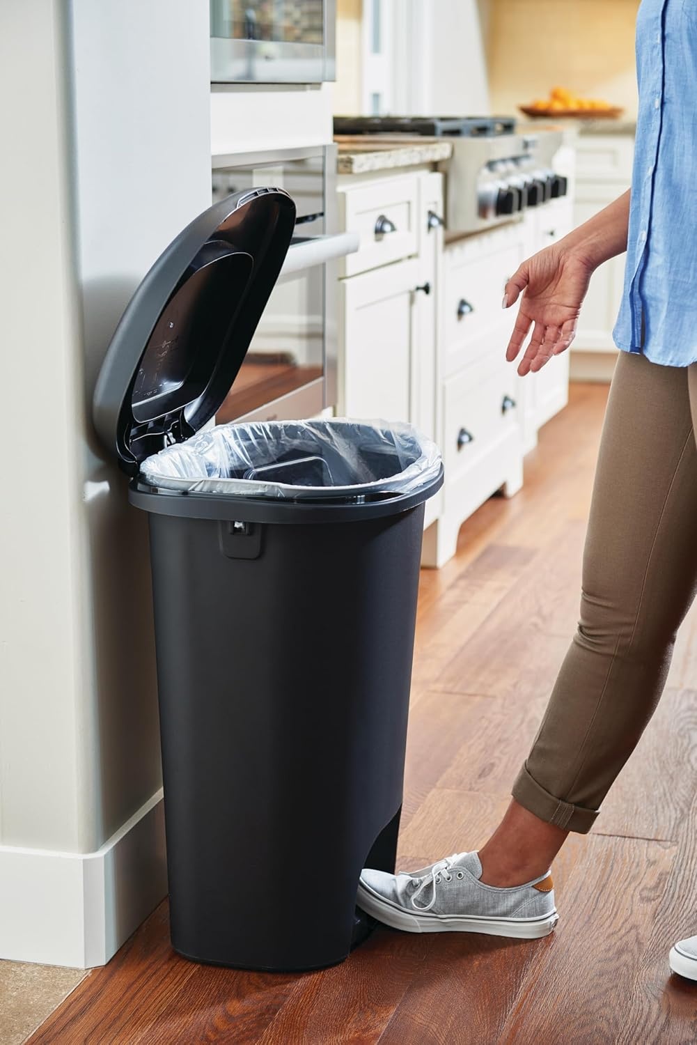 image:imageRubbermaid Classic StepOn Trash Can with Lid 13Gallon Black Easy Clean Wastebasket for HomeKitchenBedroomOfficeGarageBlack