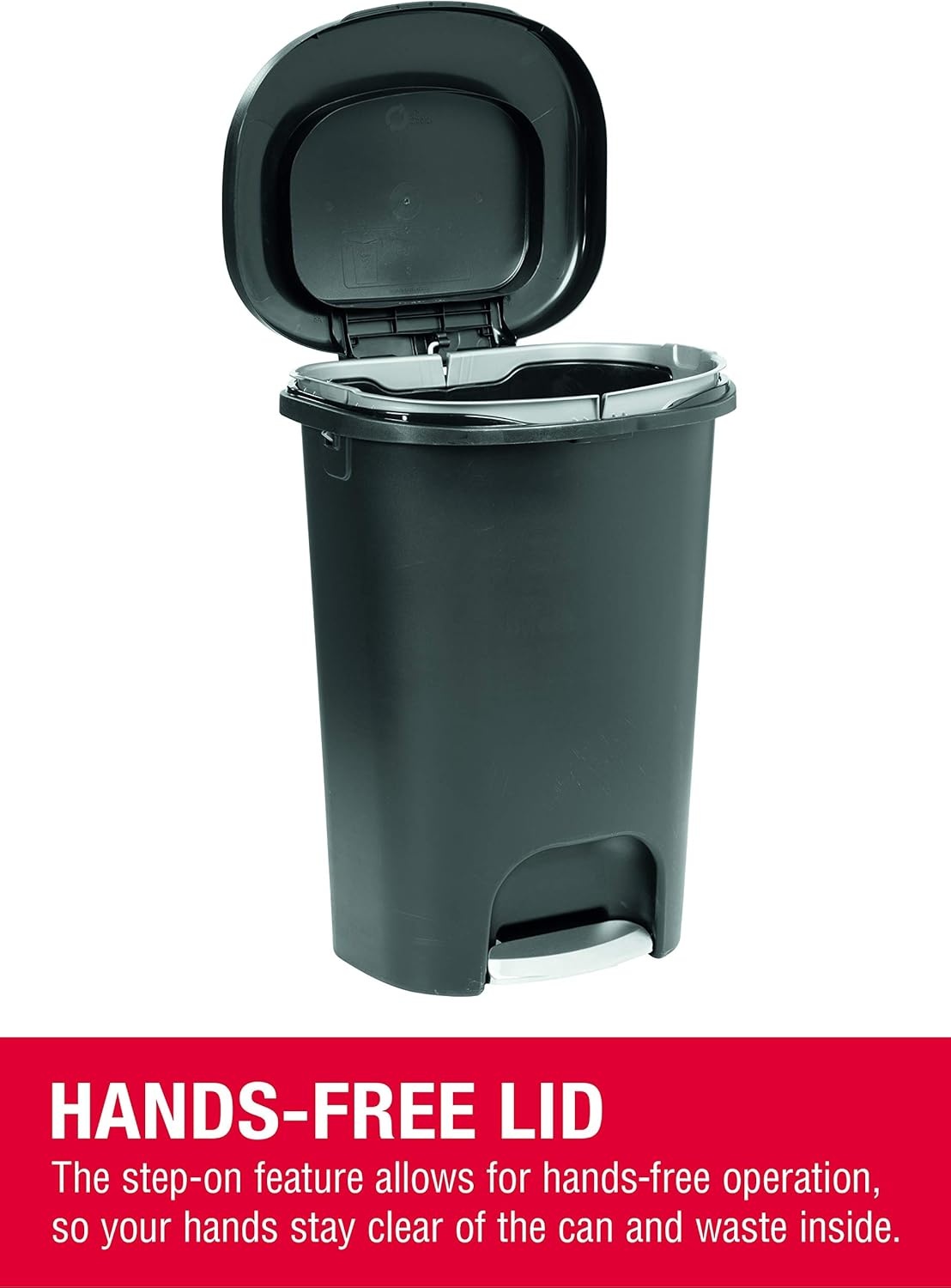 image:imageRubbermaid Classic StepOn Trash Can with Lid 13Gallon Black Easy Clean Wastebasket for HomeKitchenBedroomOfficeGarageBlack
