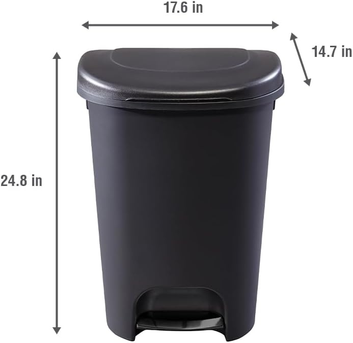 image:imageRubbermaid Classic StepOn Trash Can with Lid 13Gallon Black Easy Clean Wastebasket for HomeKitchenBedroomOfficeGarageBlack