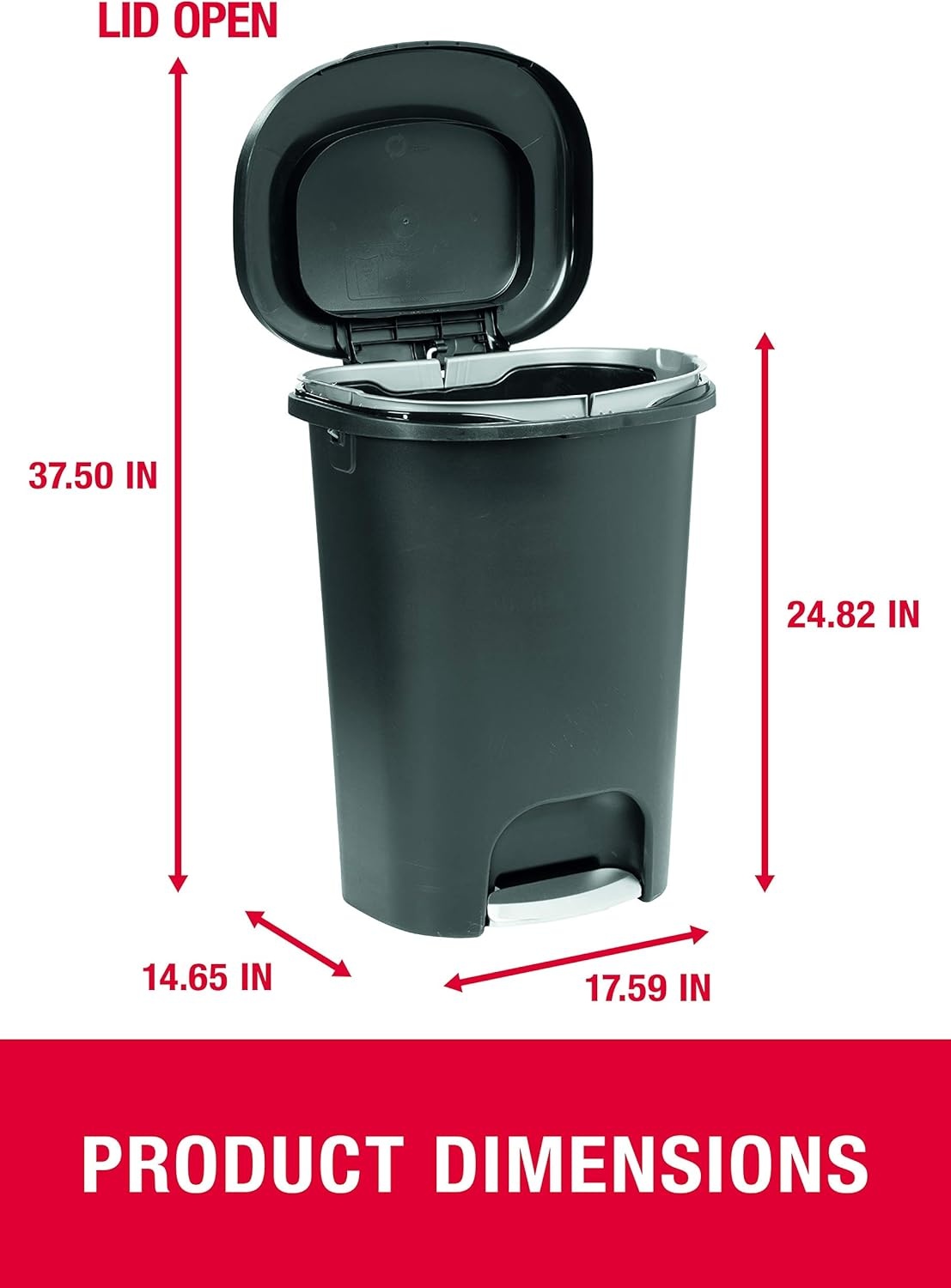 image:imageRubbermaid Classic StepOn Trash Can with Lid 13Gallon Black Easy Clean Wastebasket for HomeKitchenBedroomOfficeGarageBlack