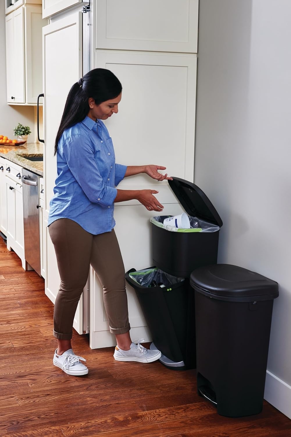 image:imageRubbermaid Classic StepOn Trash Can with Lid 13Gallon Black Easy Clean Wastebasket for HomeKitchenBedroomOfficeGarageBlack