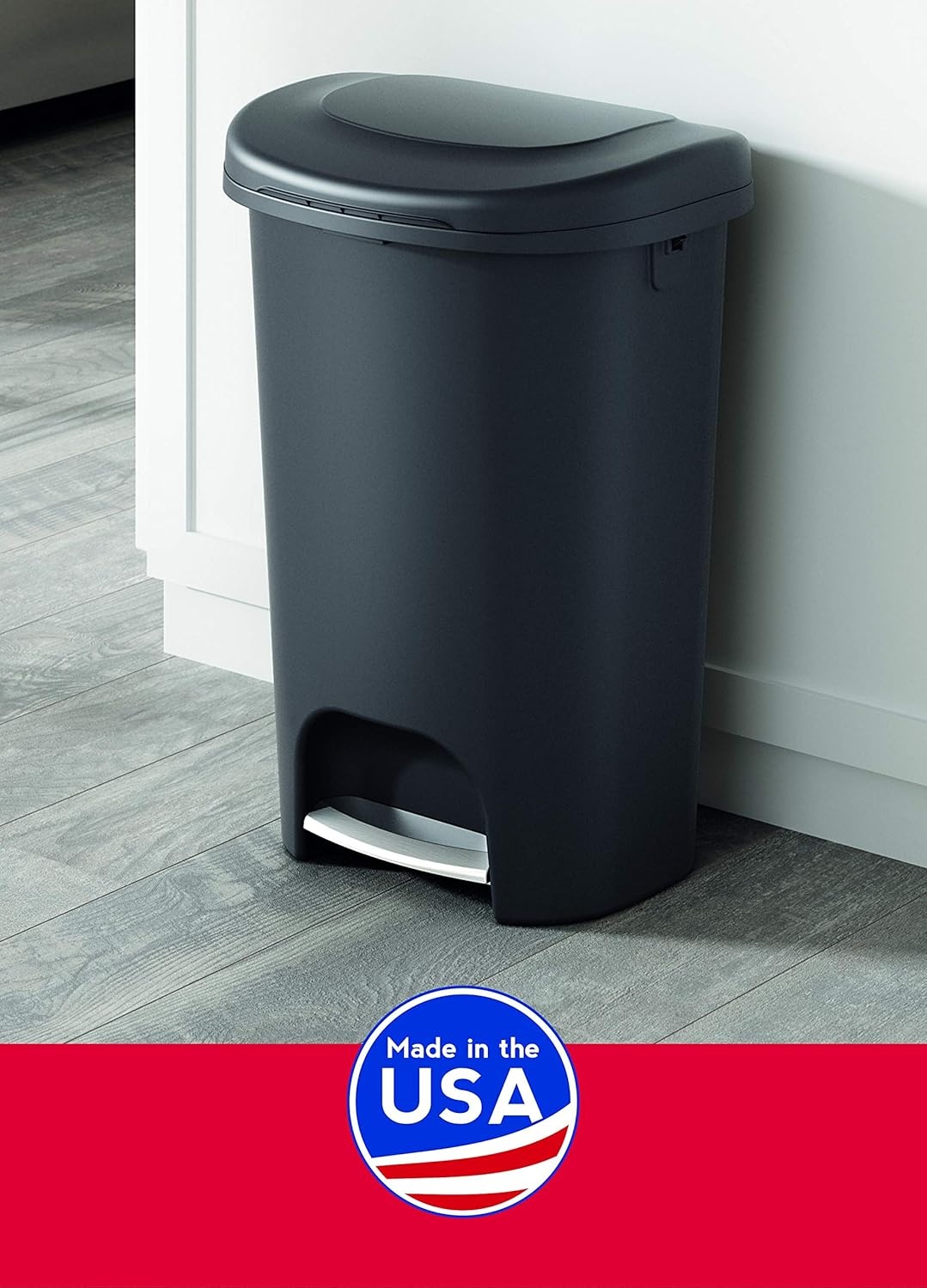 image:imageRubbermaid Classic StepOn Trash Can with Lid 13Gallon Black Easy Clean Wastebasket for HomeKitchenBedroomOfficeGarageBlack