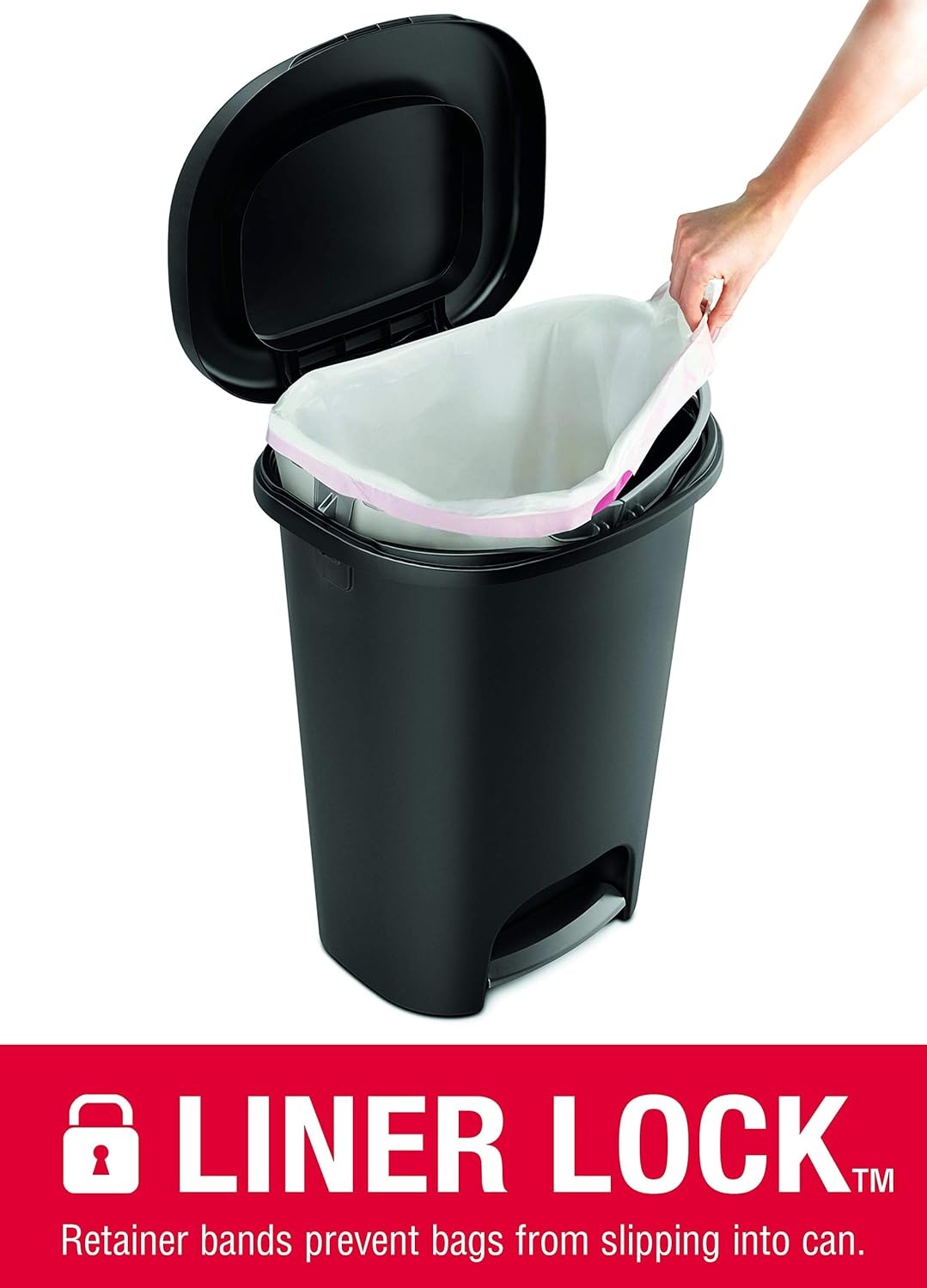 image:imageRubbermaid Classic StepOn Trash Can with Lid 13Gallon Black Easy Clean Wastebasket for HomeKitchenBedroomOfficeGarageBlack