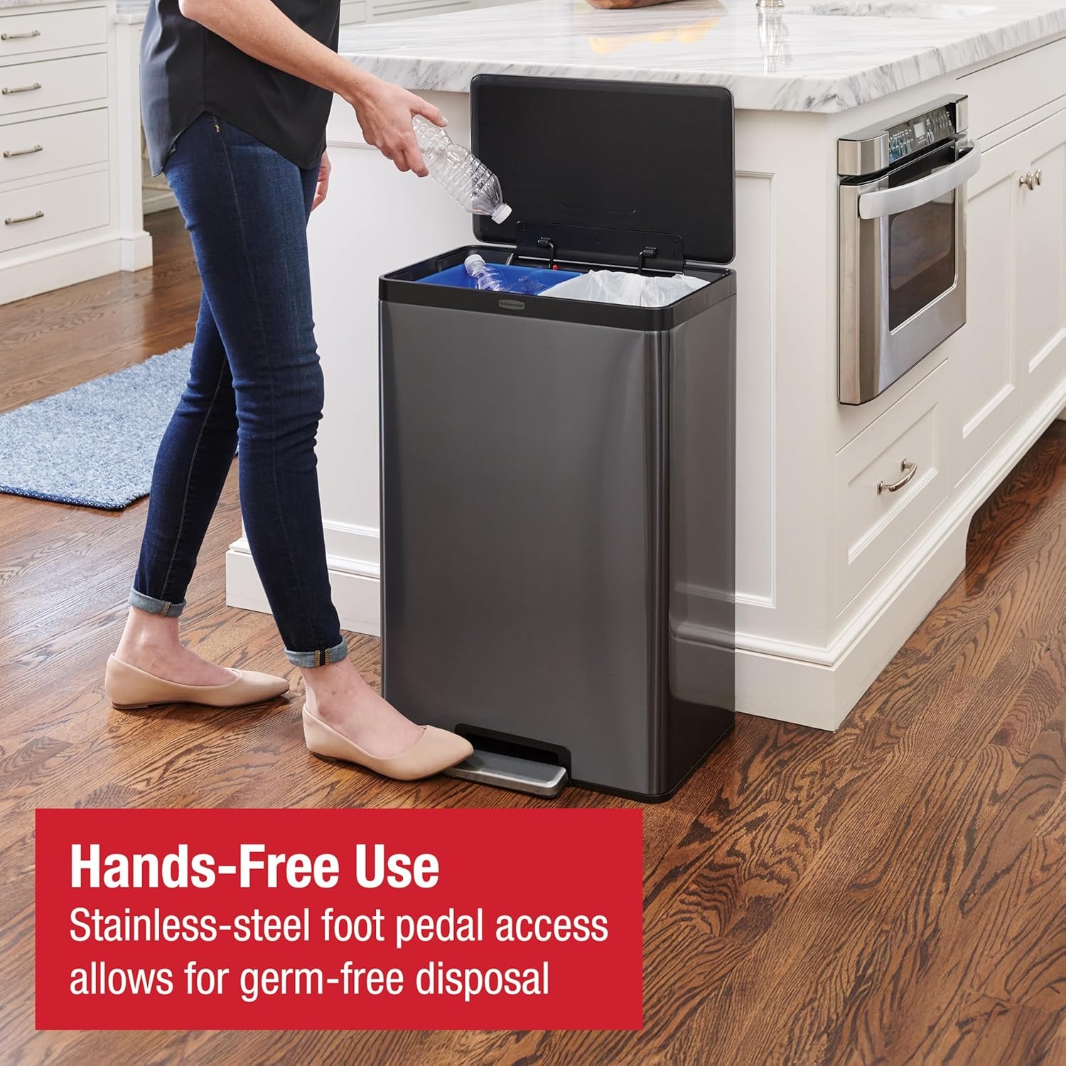 image:imageRubbermaid Elite Stainless Steel Metal Dual Stream StepOn Trash Can for Waste and Recycling 159 Gallon Charcoal Trash and Recycle Bin Combo for HomeKitchenGarageApartmentOffice105 Gallon