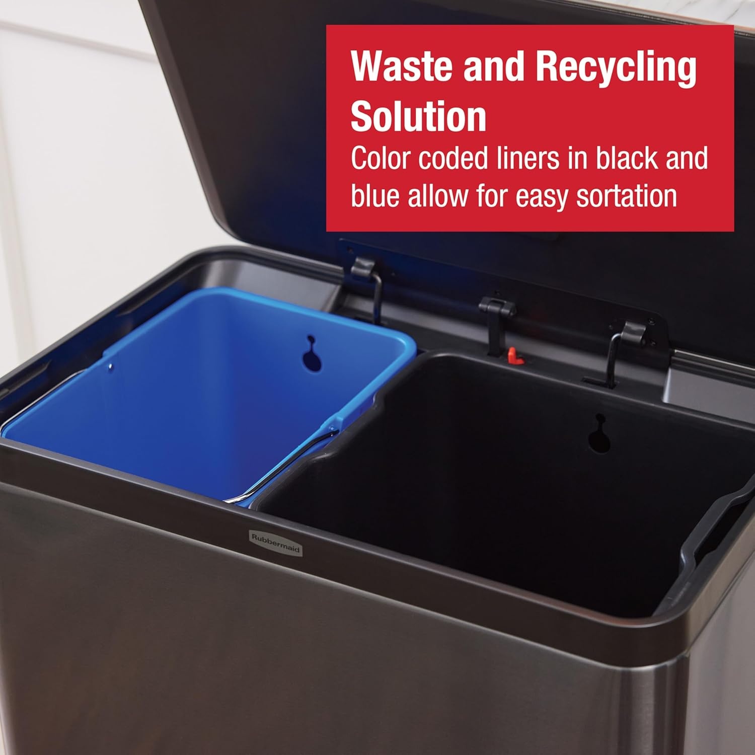 image:imageRubbermaid Elite Stainless Steel Metal Dual Stream StepOn Trash Can for Waste and Recycling 159 Gallon Charcoal Trash and Recycle Bin Combo for HomeKitchenGarageApartmentOffice158 Gallon