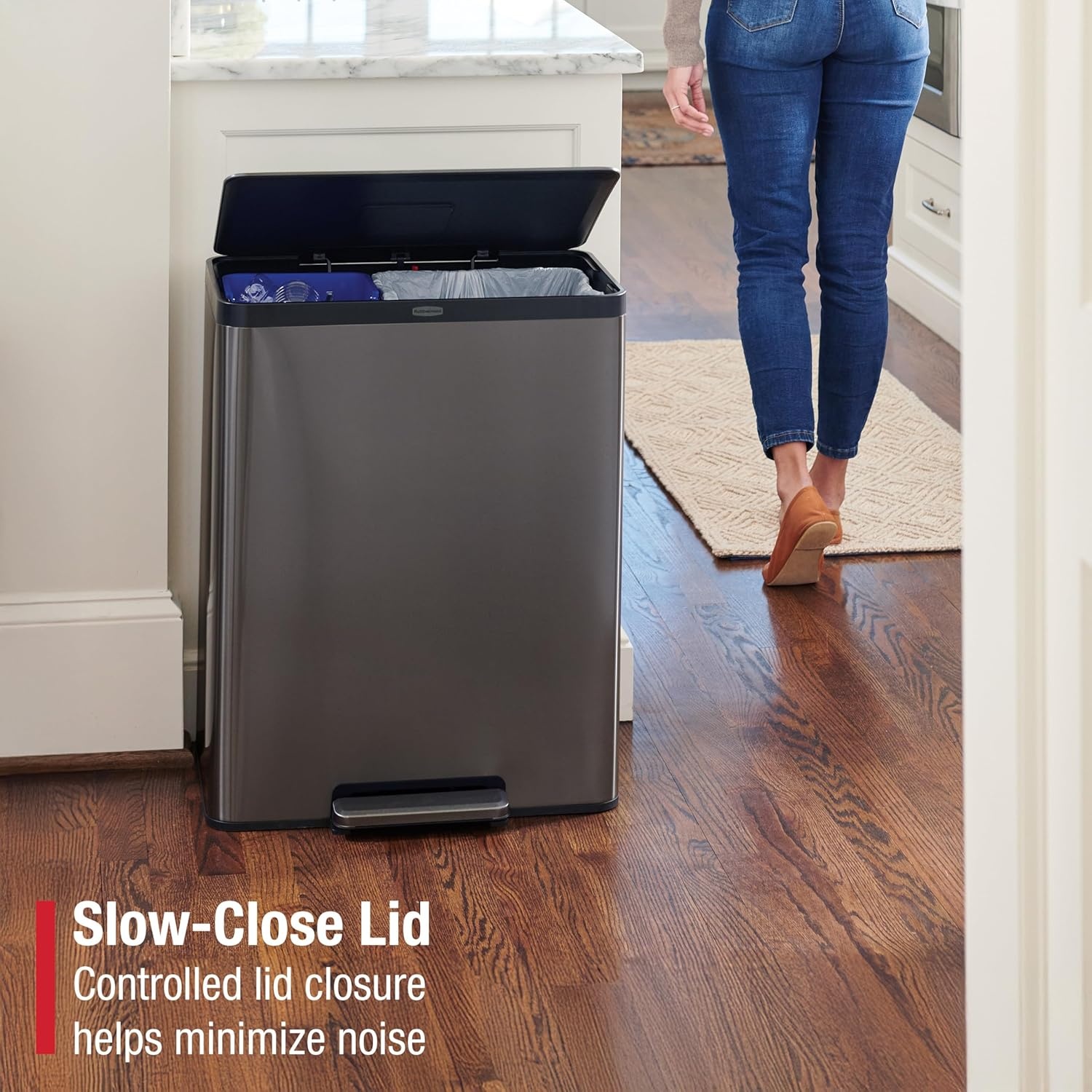 image:imageRubbermaid Elite Stainless Steel Metal Dual Stream StepOn Trash Can for Waste and Recycling 159 Gallon Charcoal Trash and Recycle Bin Combo for HomeKitchenGarageApartmentOffice158 Gallon