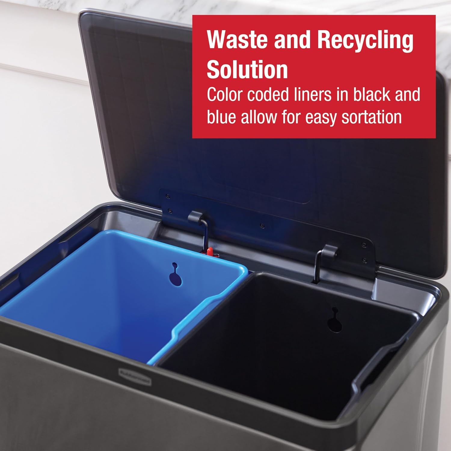 image:imageRubbermaid Elite Stainless Steel Metal Dual Stream StepOn Trash Can for Waste and Recycling 159 Gallon Charcoal Trash and Recycle Bin Combo for HomeKitchenGarageApartmentOffice105 Gallon