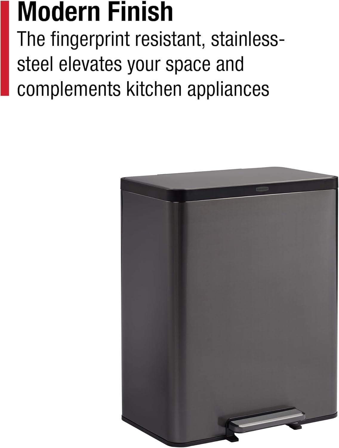 image:imageRubbermaid Elite Stainless Steel Metal Dual Stream StepOn Trash Can for Waste and Recycling 159 Gallon Charcoal Trash and Recycle Bin Combo for HomeKitchenGarageApartmentOffice158 Gallon
