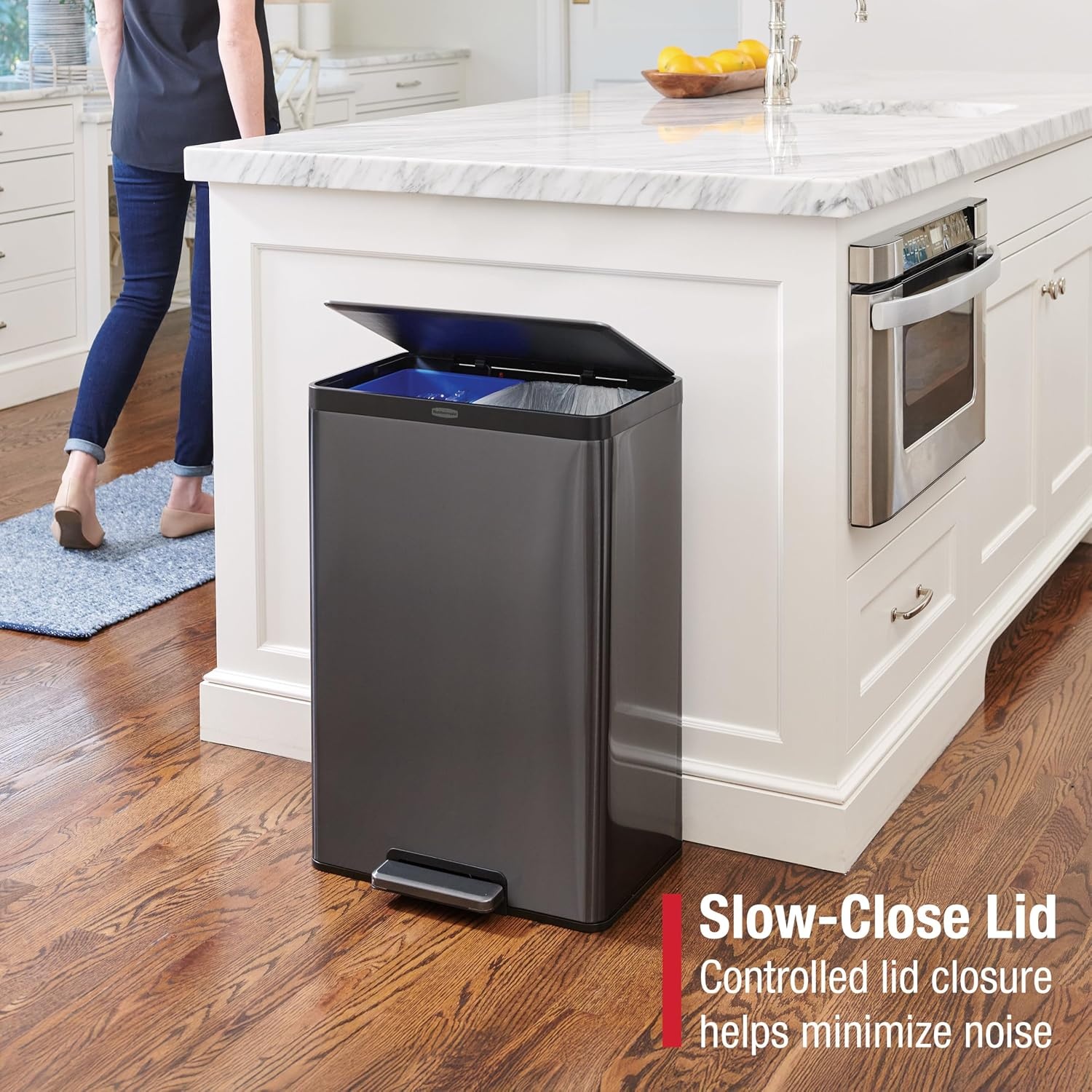image:imageRubbermaid Elite Stainless Steel Metal Dual Stream StepOn Trash Can for Waste and Recycling 159 Gallon Charcoal Trash and Recycle Bin Combo for HomeKitchenGarageApartmentOffice105 Gallon