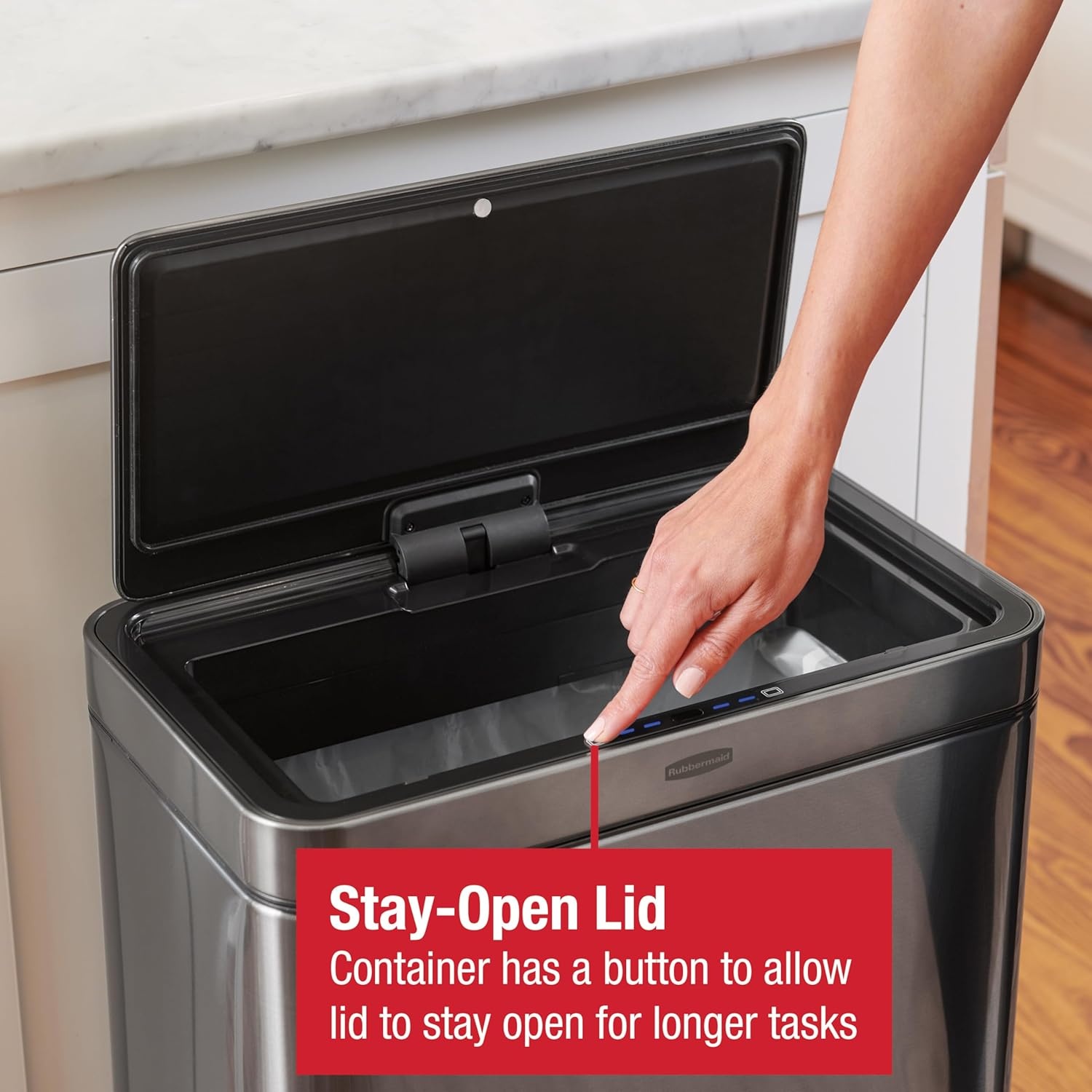 image:imageRubbermaid Elite Stainless Steel Slim Sensor Trash Can 12Gallon Batteries Included Charcoal Wastebasket for HomeKitchenHotelLobbyOffice 118GSensor
