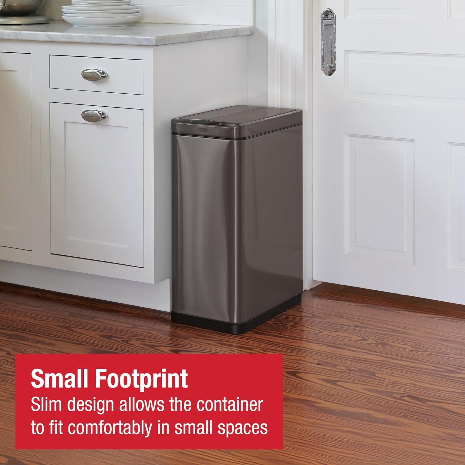 image:imageRubbermaid Elite Stainless Steel Slim Sensor Trash Can 12Gallon Batteries Included Charcoal Wastebasket for HomeKitchenHotelLobbyOffice 118GSlim Sensor