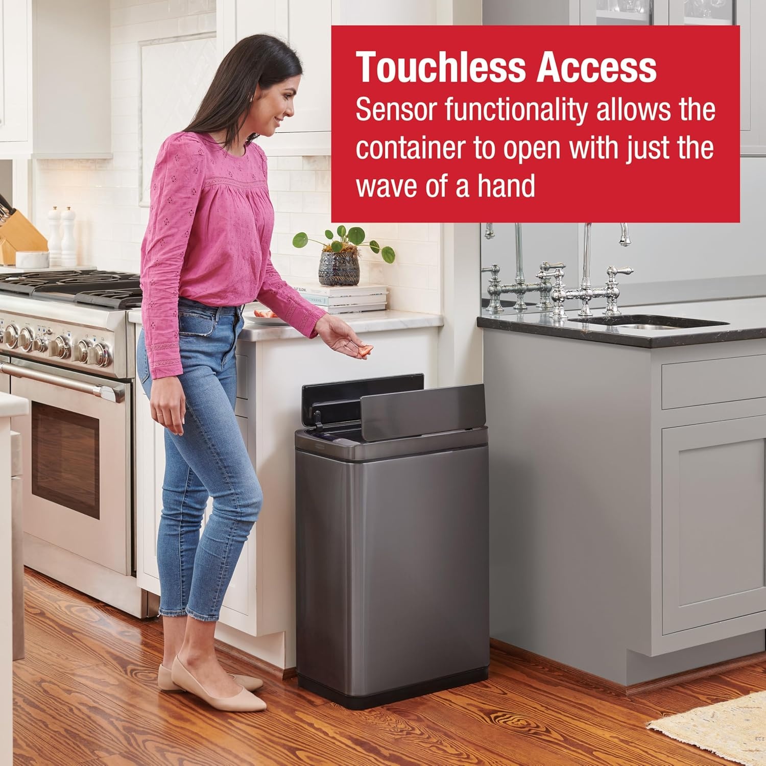 image:imageRubbermaid Elite Stainless Steel Slim Sensor Trash Can 12Gallon Batteries Included Charcoal Wastebasket for HomeKitchenHotelLobbyOffice 118GSlim Sensor