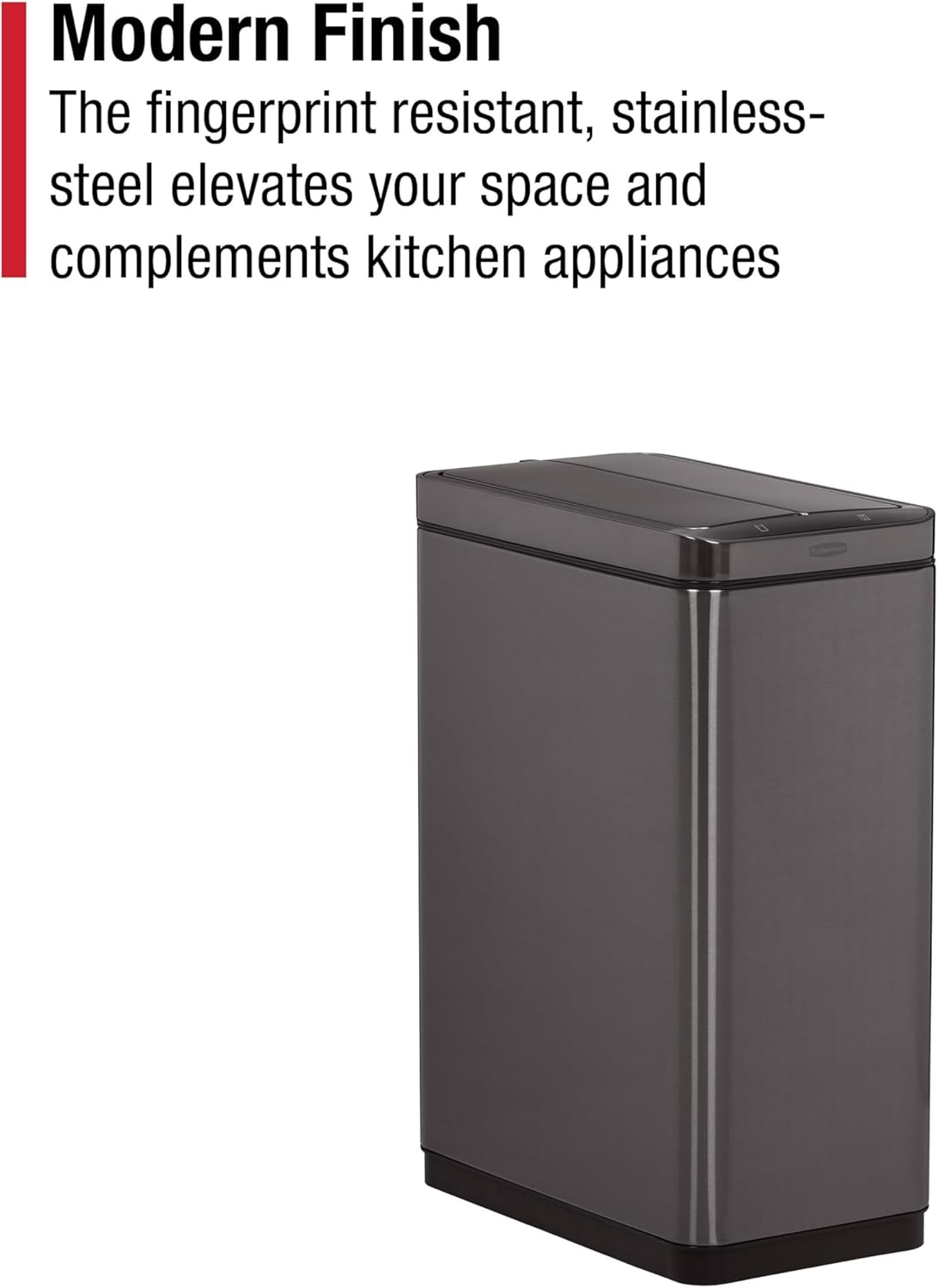image:imageRubbermaid Elite Stainless Steel Slim Sensor Trash Can 12Gallon Batteries Included Charcoal Wastebasket for HomeKitchenHotelLobbyOffice 118GSlim Sensor