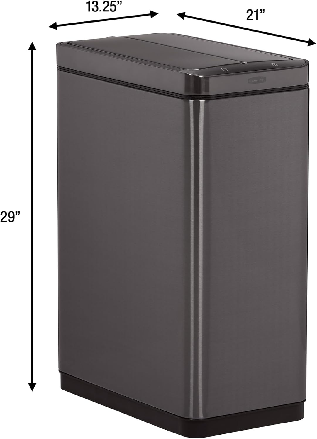 image:imageRubbermaid Elite Stainless Steel Slim Sensor Trash Can 12Gallon Batteries Included Charcoal Wastebasket for HomeKitchenHotelLobbyOffice 118GSlim Sensor