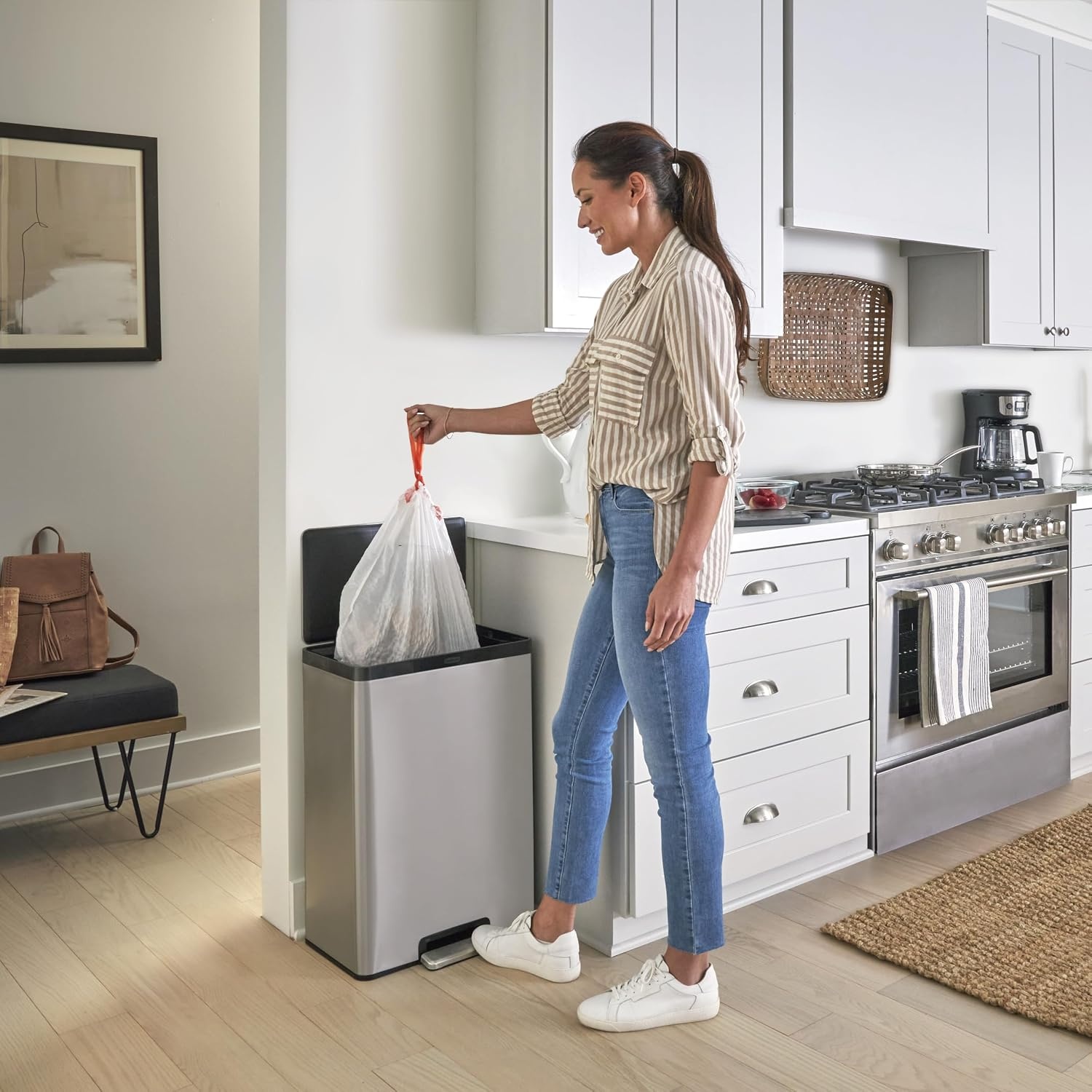 image:imageRubbermaid Elite Stainless Steel StepOn Trash Can 12 Gallon Charcoal Wastebasket for HomeKitchenGarageApartmentOfficeStainless Steel