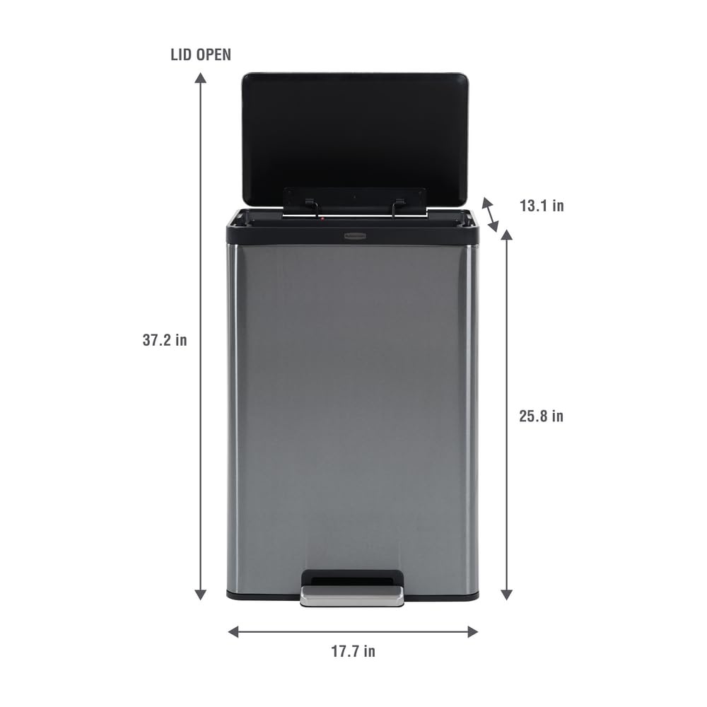 image:imageRubbermaid Elite Stainless Steel StepOn Trash Can 12 Gallon Charcoal Wastebasket for HomeKitchenGarageApartmentOfficeStainless Steel Charcoal