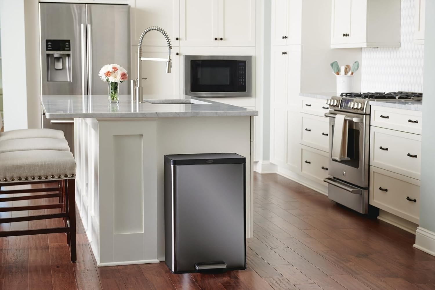 image:imageRubbermaid Elite Stainless Steel StepOn Trash Can 12 Gallon Charcoal Wastebasket for HomeKitchenGarageApartmentOfficeStainless Steel Charcoal