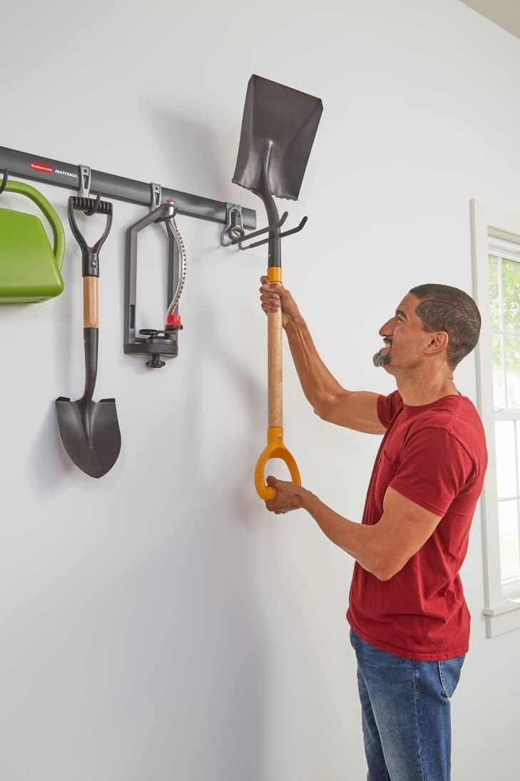 image:imageRubbermaid FastTrack Garage Storage Utility Hooks 5 Piece Black All in One Rail Hook Kit and Tool Organizer Heavy Duty for HomeGarageShedGarden1 Rail 4 Hooks