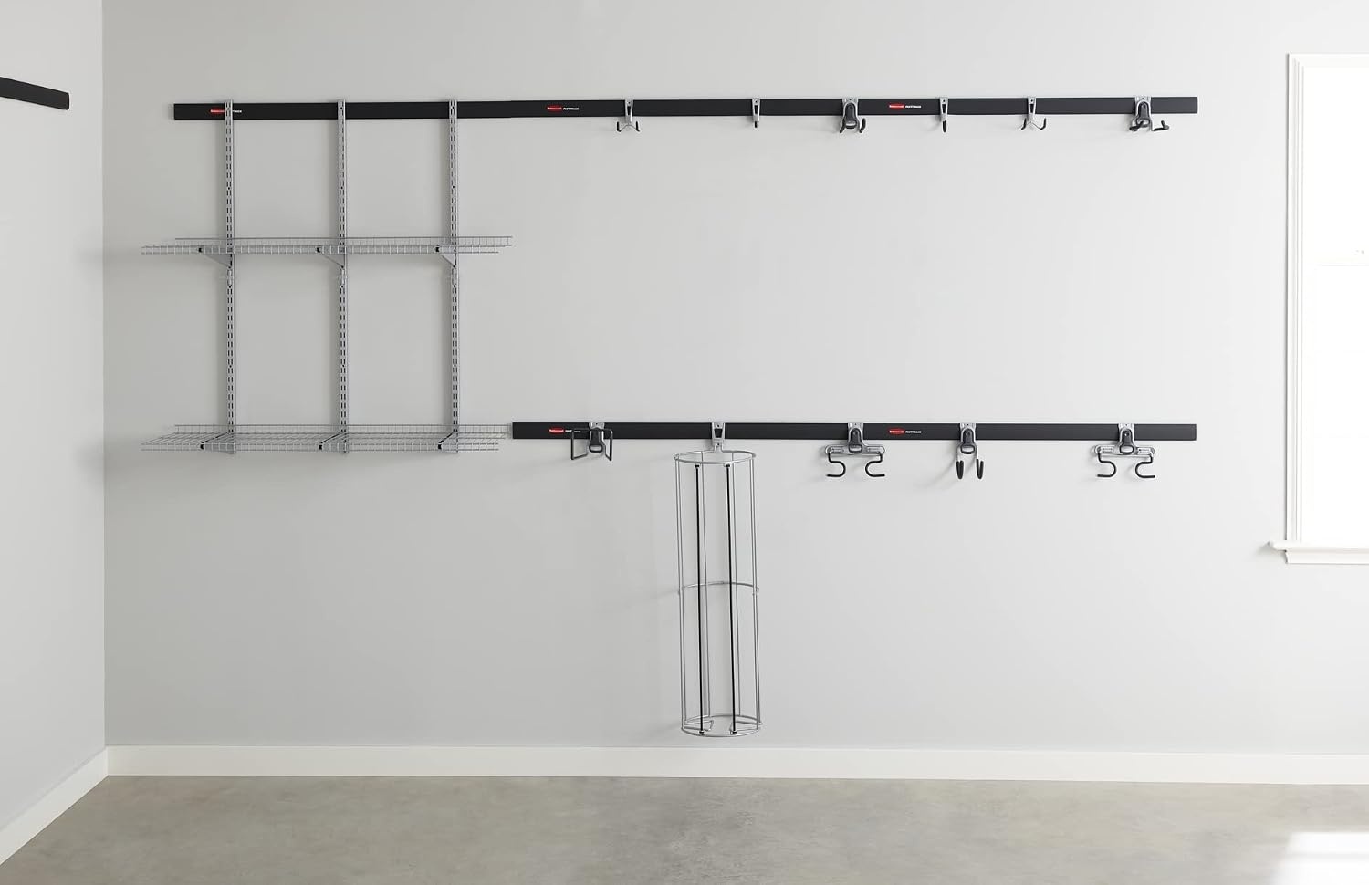 image:imageRubbermaid FastTrack Garage Storage Utility Hooks 5 Piece Black All in One Rail Hook Kit and Tool Organizer Heavy Duty for HomeGarageShedGarden1 Rail 2 Hooks