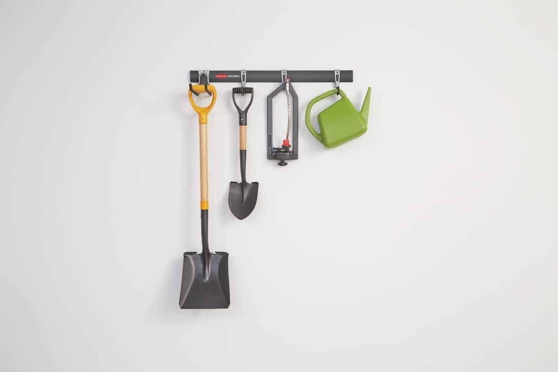 image:imageRubbermaid FastTrack Garage Storage Utility Hooks 5 Piece Black All in One Rail Hook Kit and Tool Organizer Heavy Duty for HomeGarageShedGarden1 Rail 4 Hooks