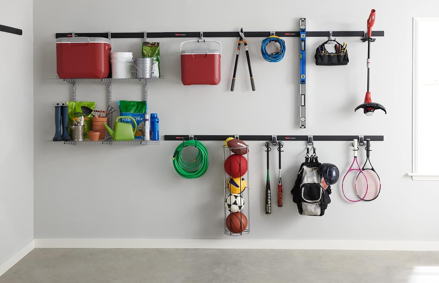 image:imageRubbermaid FastTrack Garage Storage Utility Hooks 5 Piece Black All in One Rail Hook Kit and Tool Organizer Heavy Duty for HomeGarageShedGarden1 Rail 2 Hooks