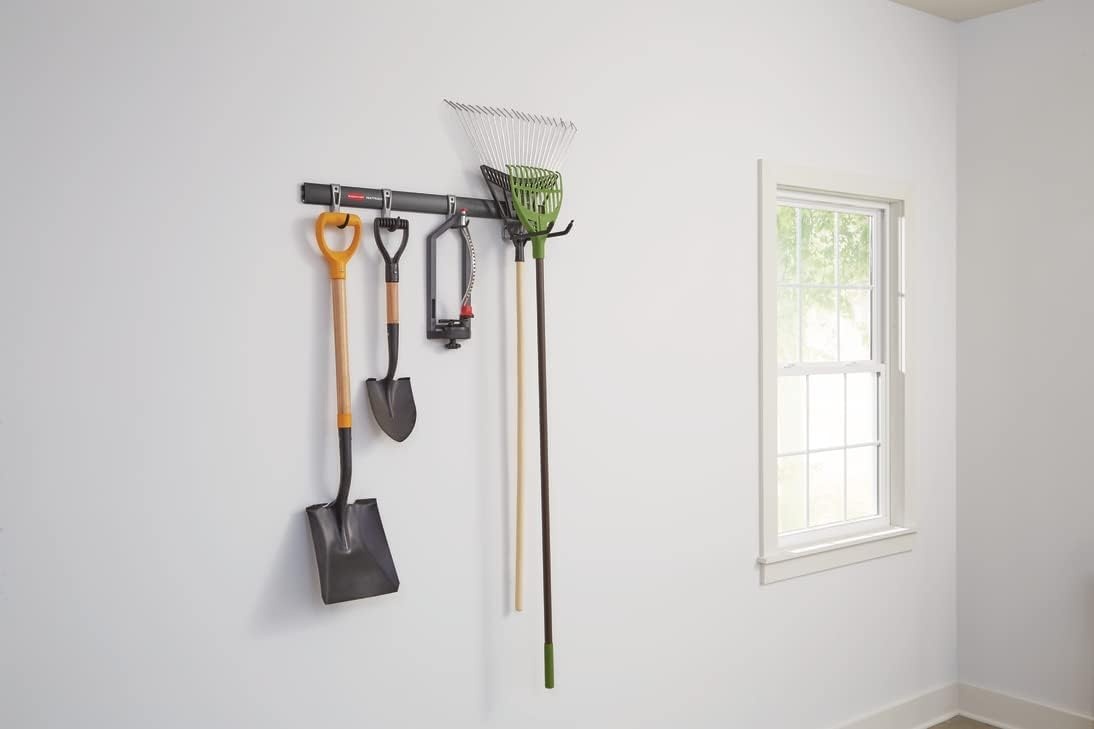 image:imageRubbermaid FastTrack Garage Storage Utility Hooks 5 Piece Black All in One Rail Hook Kit and Tool Organizer Heavy Duty for HomeGarageShedGarden1 Rail 4 Hooks