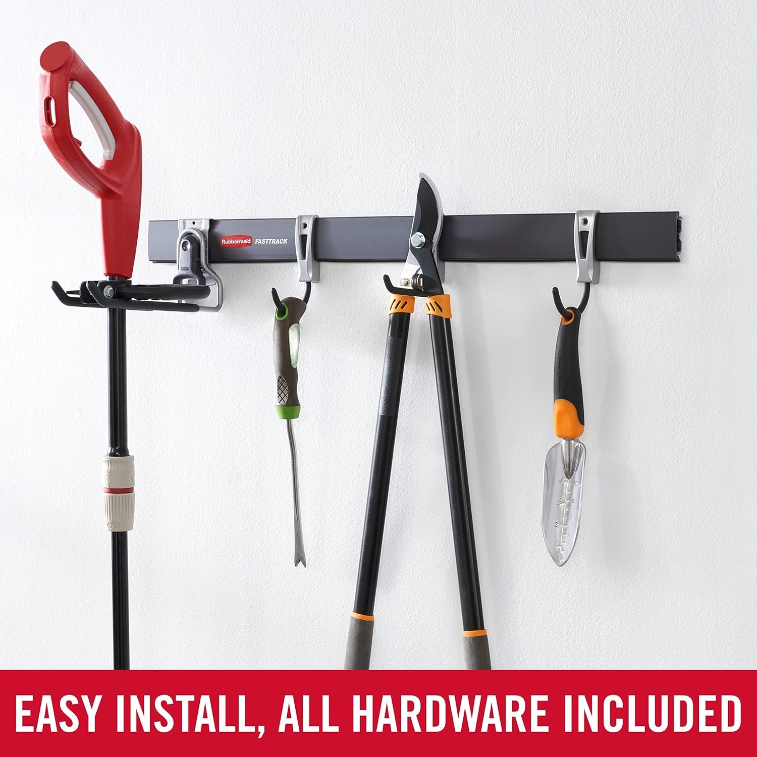 image:imageRubbermaid FastTrack Garage Storage Utility Hooks 5 Piece Black All in One Rail Hook Kit and Tool Organizer Heavy Duty for HomeGarageShedGarden1 Rail 4 Hooks