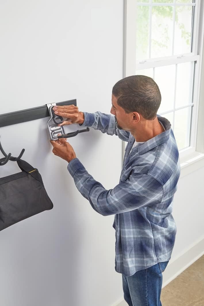 image:imageRubbermaid FastTrack Garage Storage Utility Hooks 5 Piece Black All in One Rail Hook Kit and Tool Organizer Heavy Duty for HomeGarageShedGarden2 Rails 4 Hooks