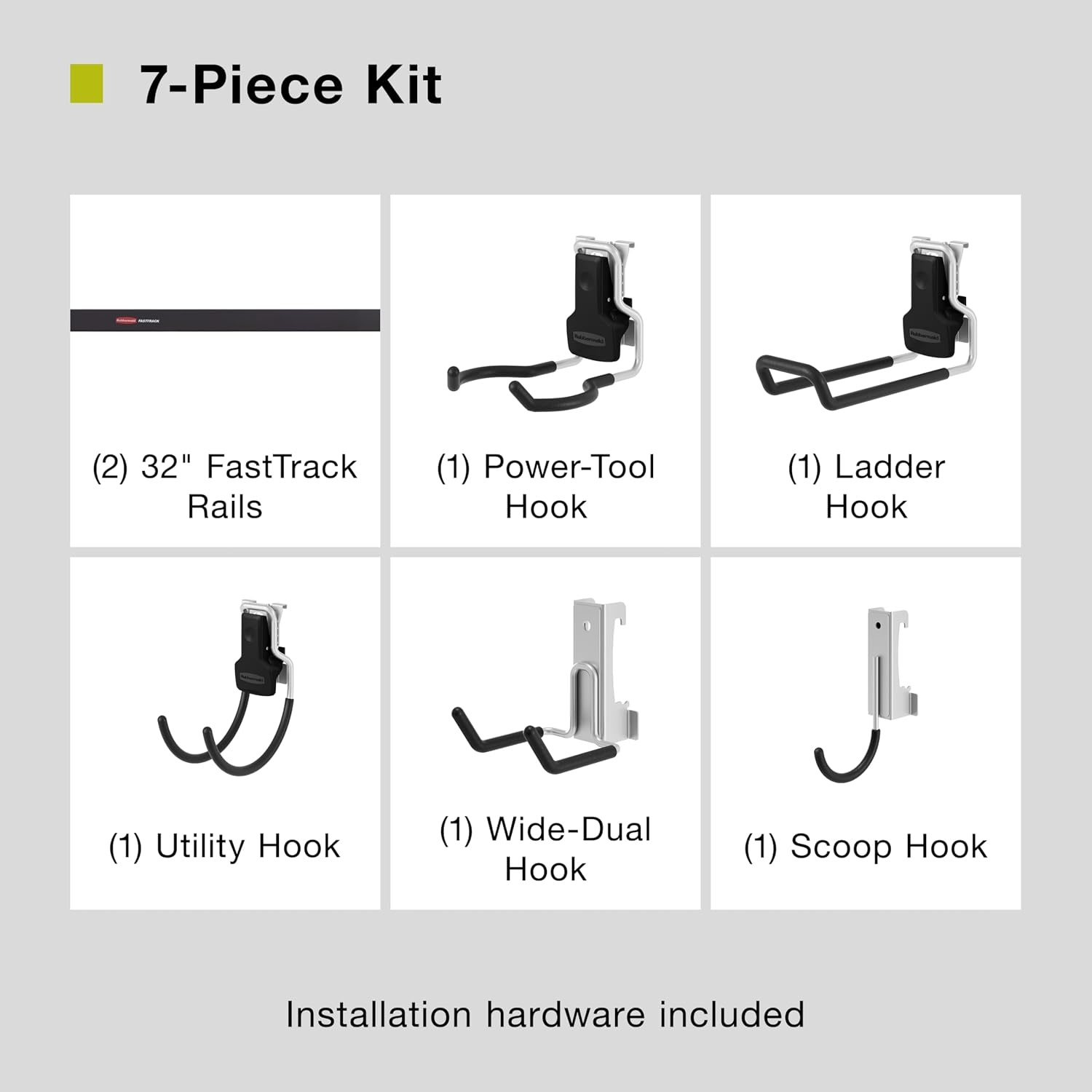 image:imageRubbermaid FastTrack Garage Storage Utility Hooks 5 Piece Black All in One Rail Hook Kit and Tool Organizer Heavy Duty for HomeGarageShedGarden2 Rails 5 Hooks
