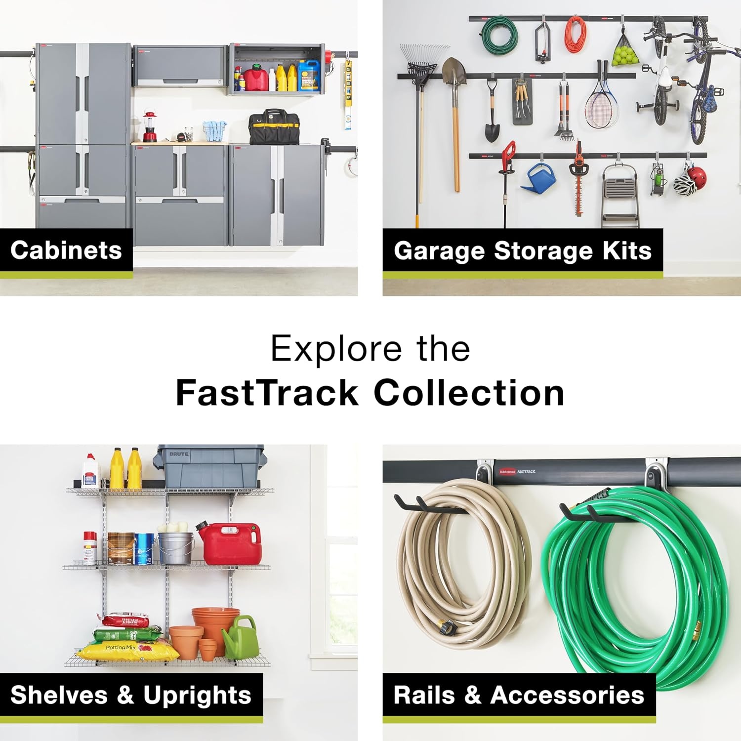 image:imageRubbermaid FastTrack Garage Storage Utility Hooks 5 Piece Black All in One Rail Hook Kit and Tool Organizer Heavy Duty for HomeGarageShedGarden2 Rails 5 Hooks