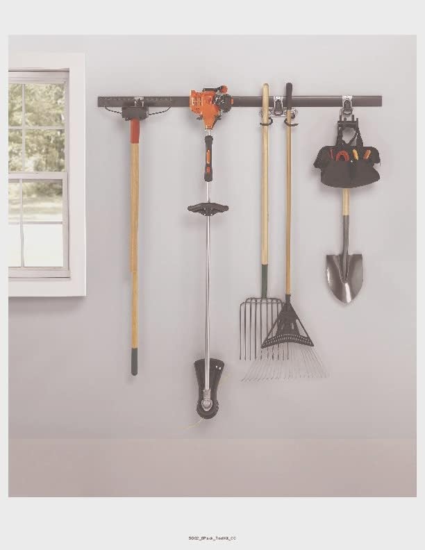 image:imageRubbermaid FastTrack Garage Storage Utility Hooks 5 Piece Black All in One Rail Hook Kit and Tool Organizer Heavy Duty for HomeGarageShedGarden2 Rails 4 Hooks