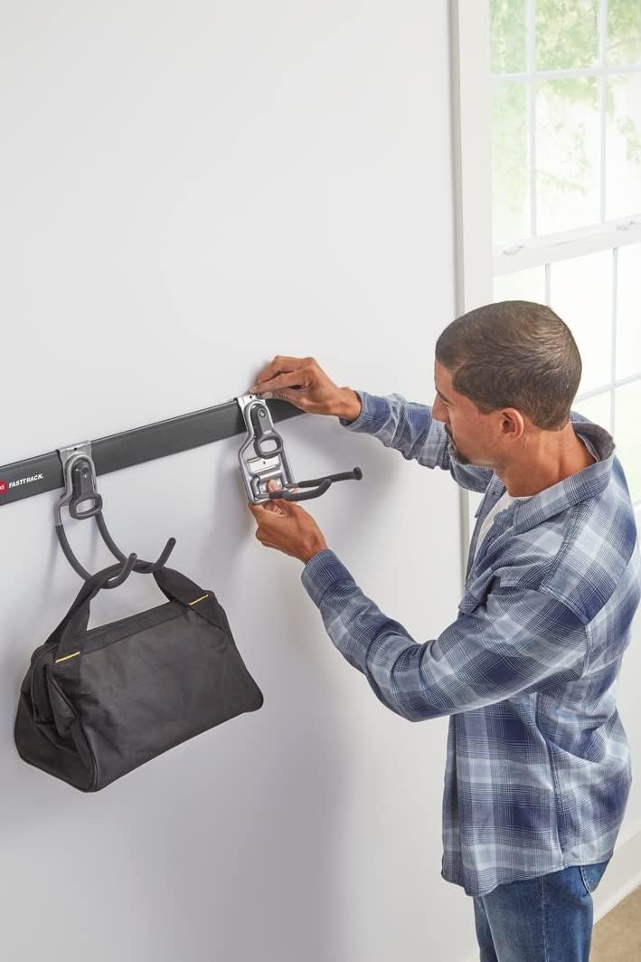 image:imageRubbermaid FastTrack Garage Storage Utility Hooks 5 Piece Black All in One Rail Hook Kit and Tool Organizer Heavy Duty for HomeGarageShedGarden2 Rails 4 Hooks