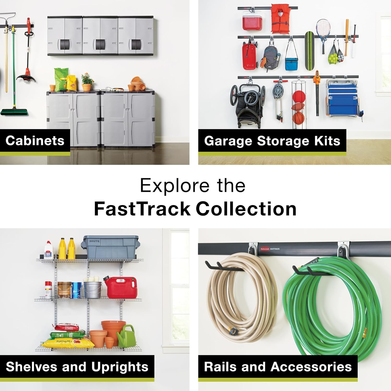 image:imageRubbermaid FastTrack Garage Storage Utility Hooks 5 Piece Black All in One Rail Hook Kit and Tool Organizer Heavy Duty for HomeGarageShedGarden4 Rails 11 Hooks